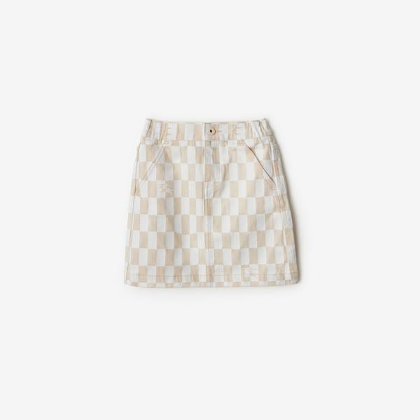 Burberry Ava Checkerboard Denim Çocuk Krem Etek