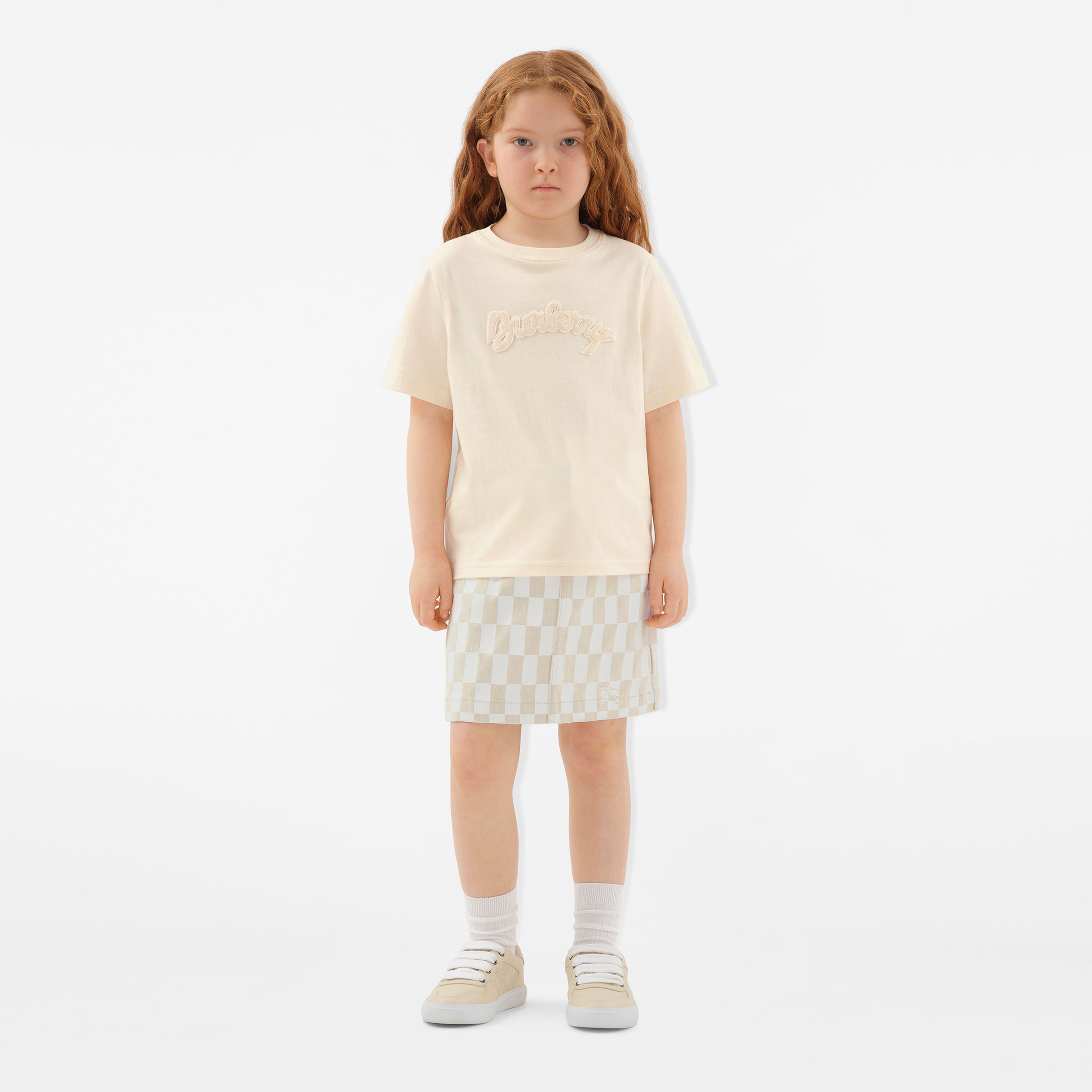 Burberry Ava Checkerboard Denim Çocuk Krem Etek