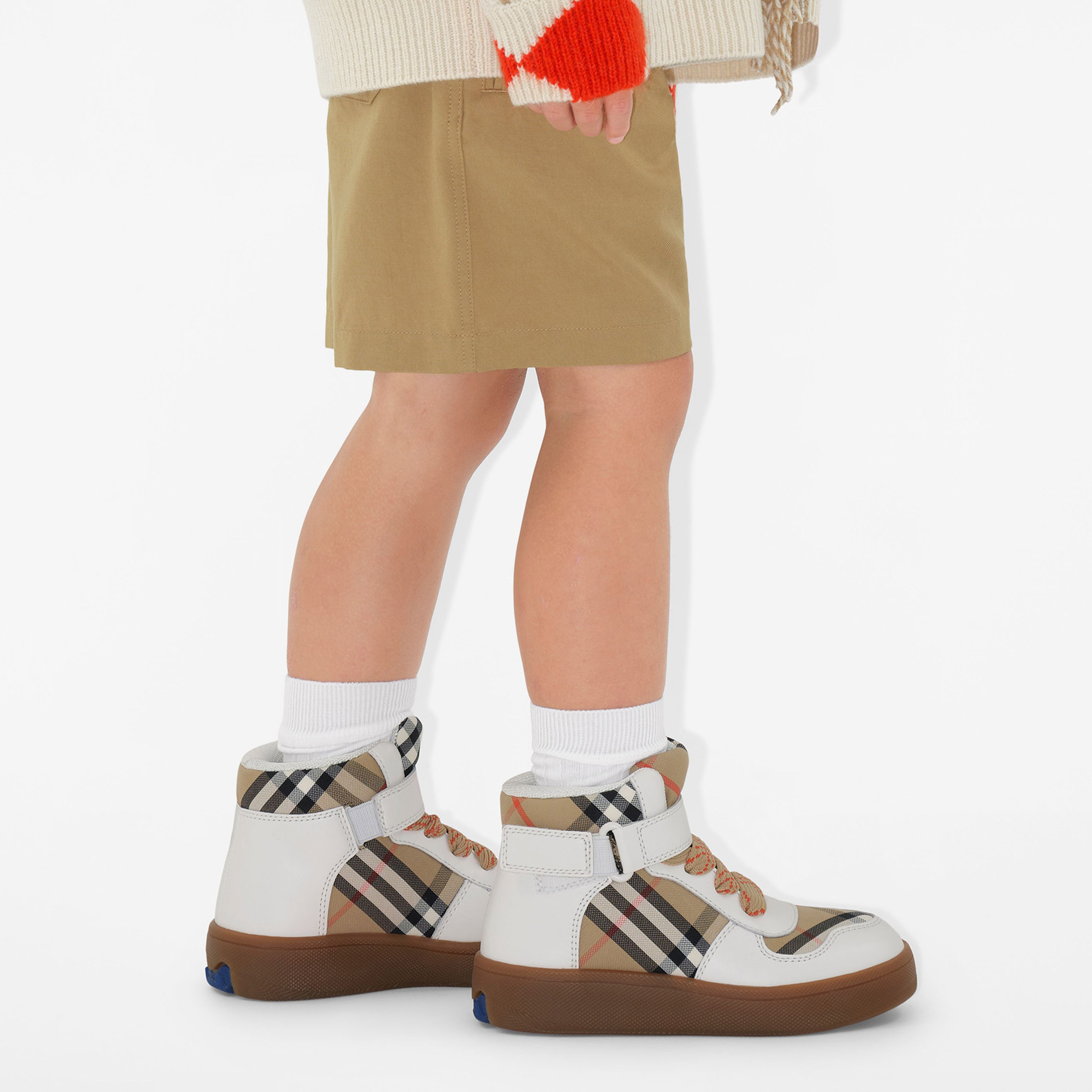 Burberry Sheldon And Leather High-Top Çocuk Bej Sneakers