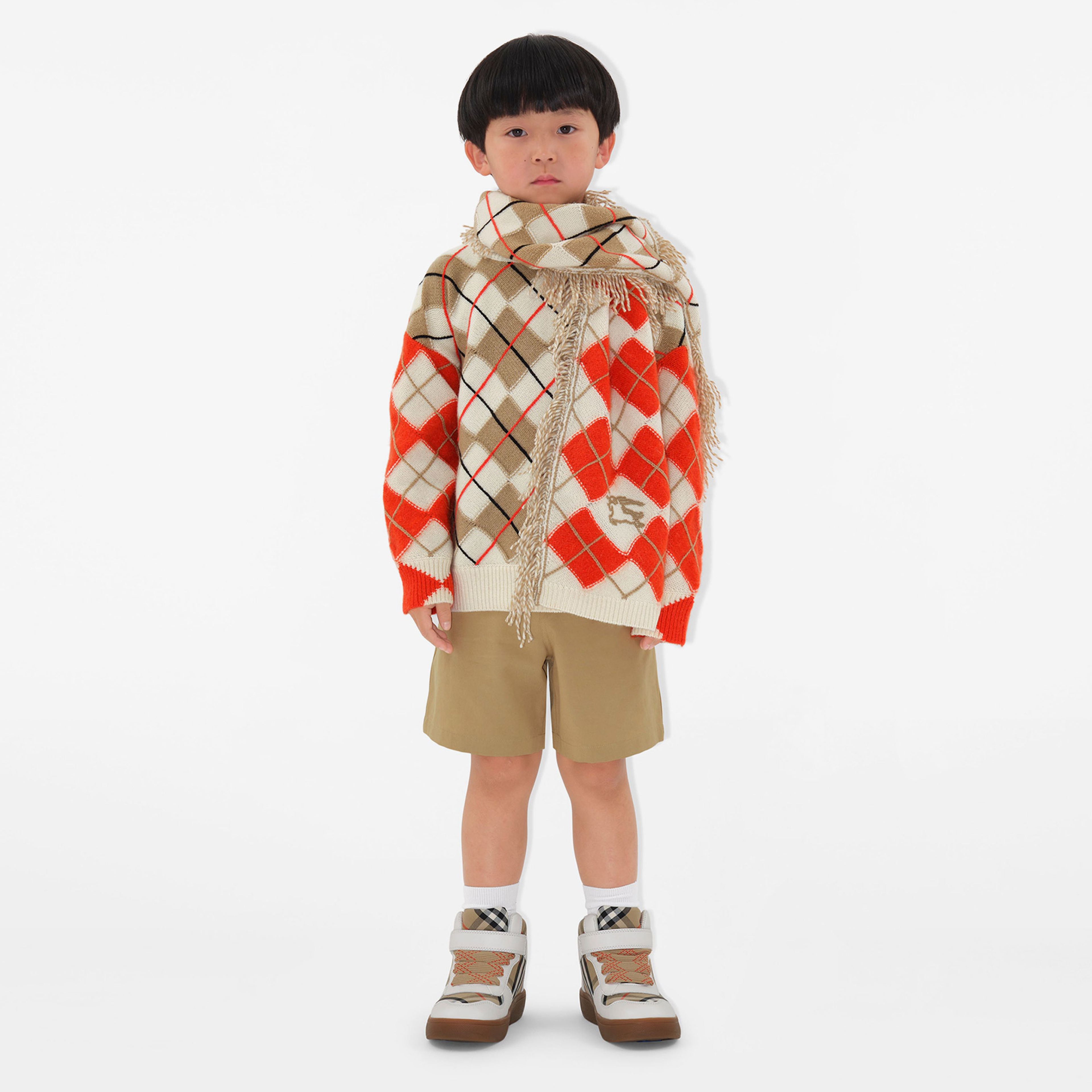 Burberry Sheldon And Leather High-Top Çocuk Bej Sneakers