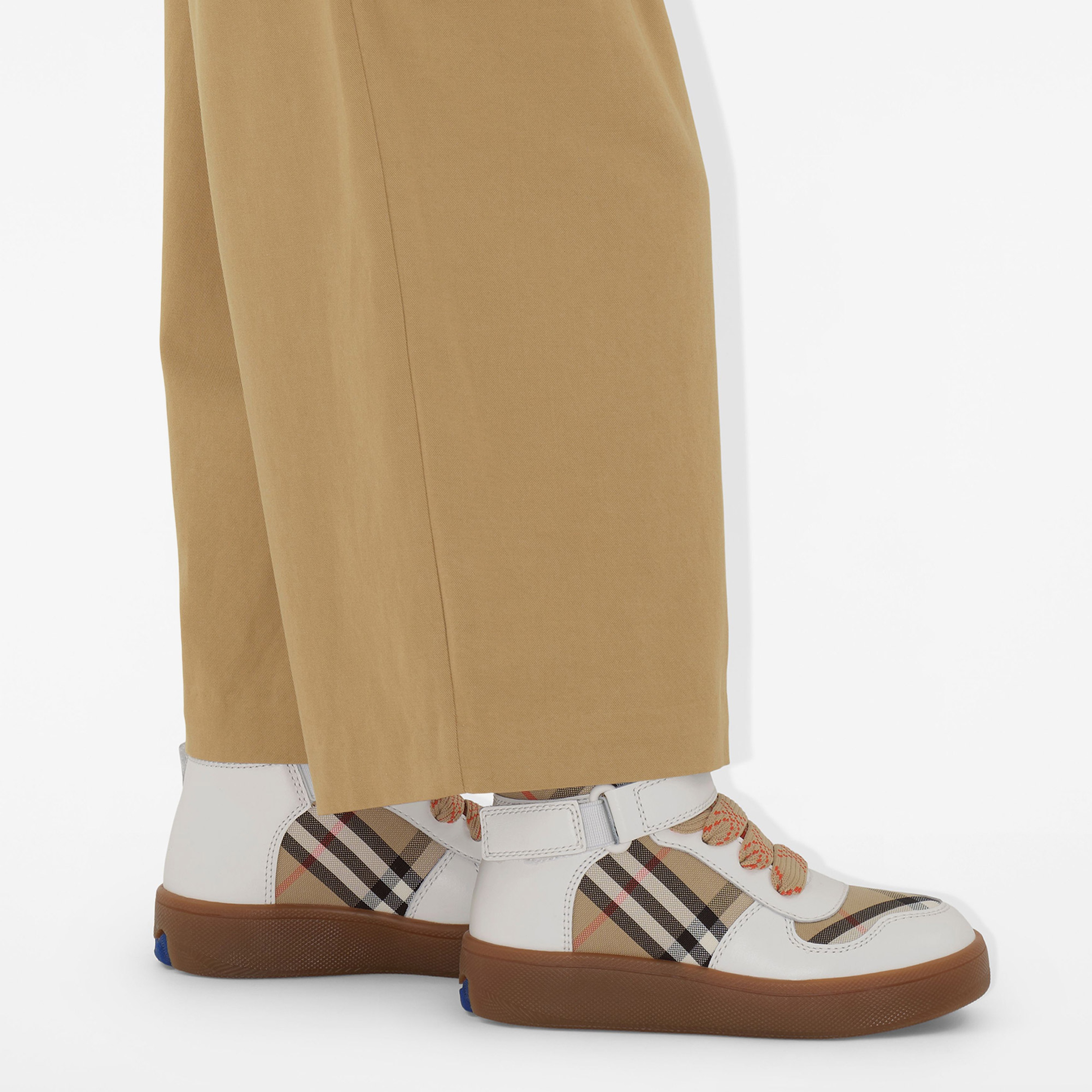 Burberry Sheldon And Leather High-Top Çocuk Bej Sneakers