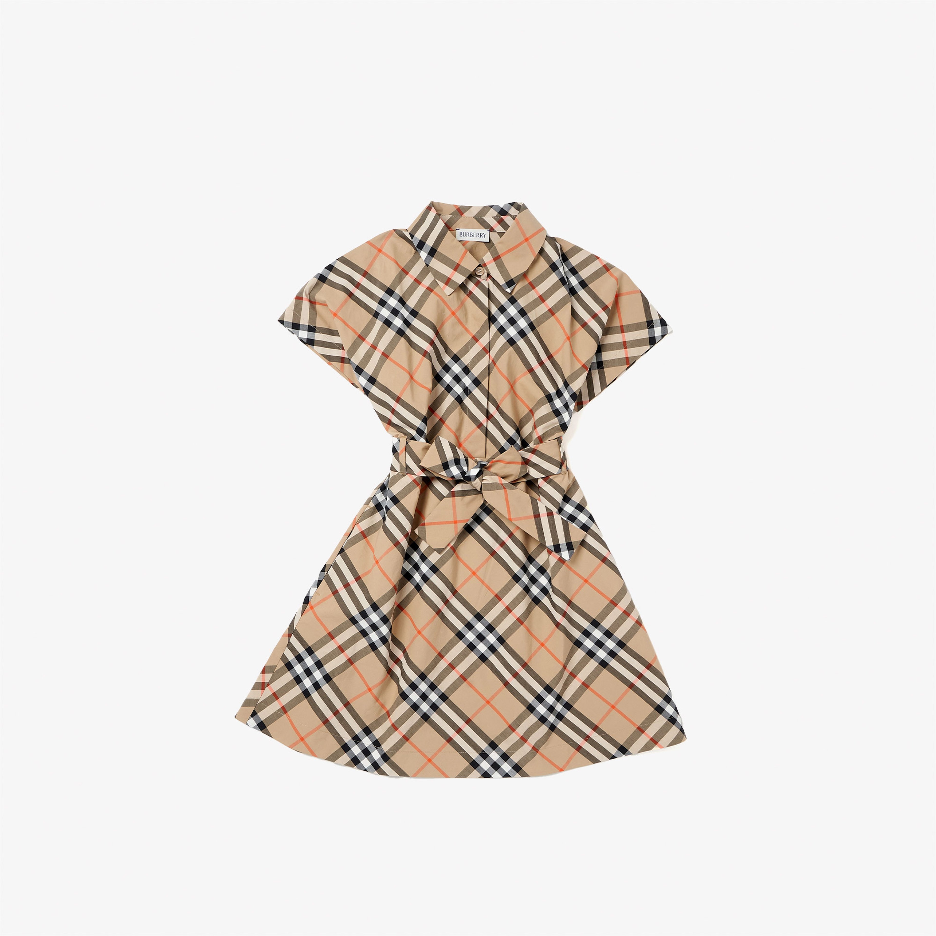 Burberry Check Pamuklu Çocuk Krem Rengi Elbise