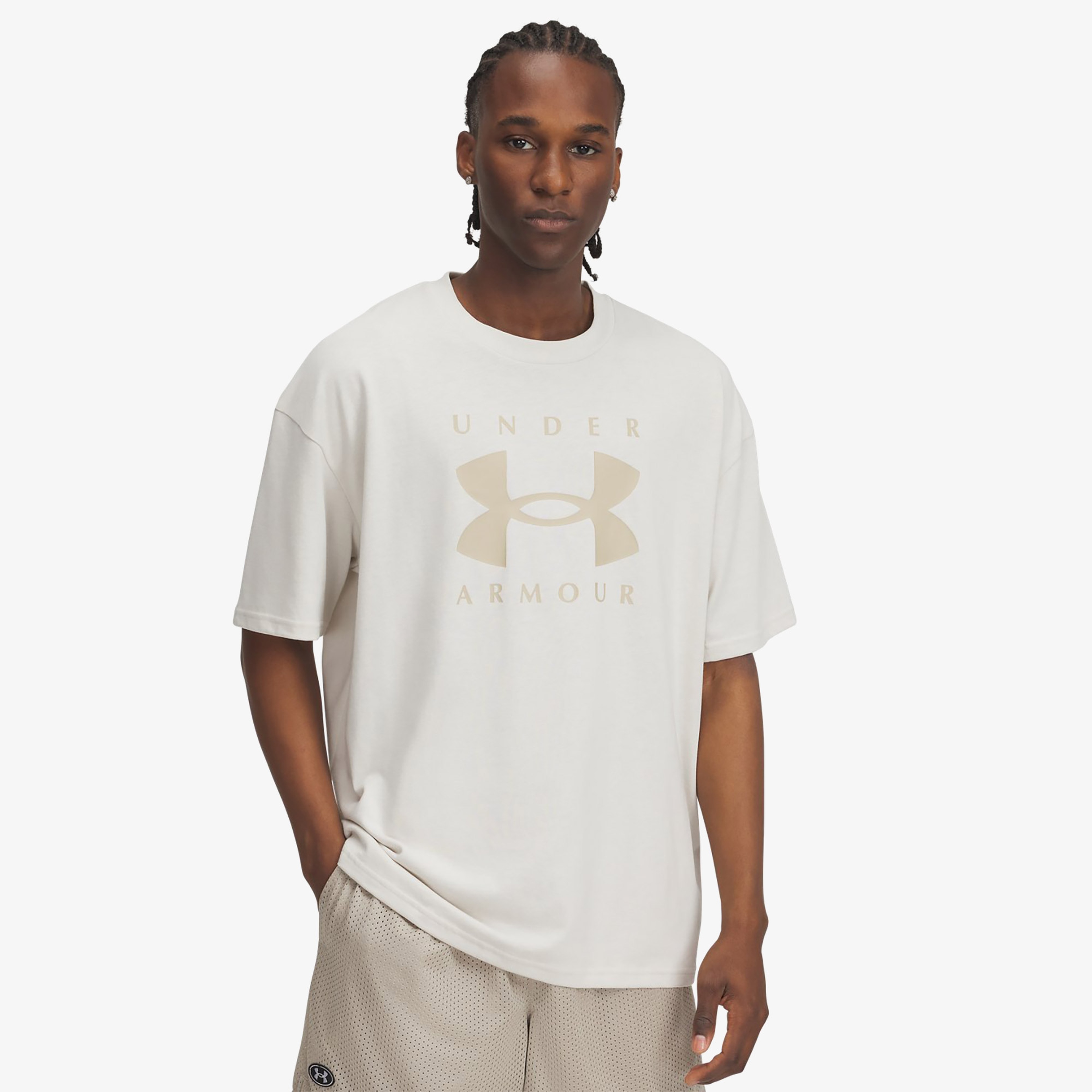 Under Armour Heavyweight Branded Erkek Beyaz T-Shirt