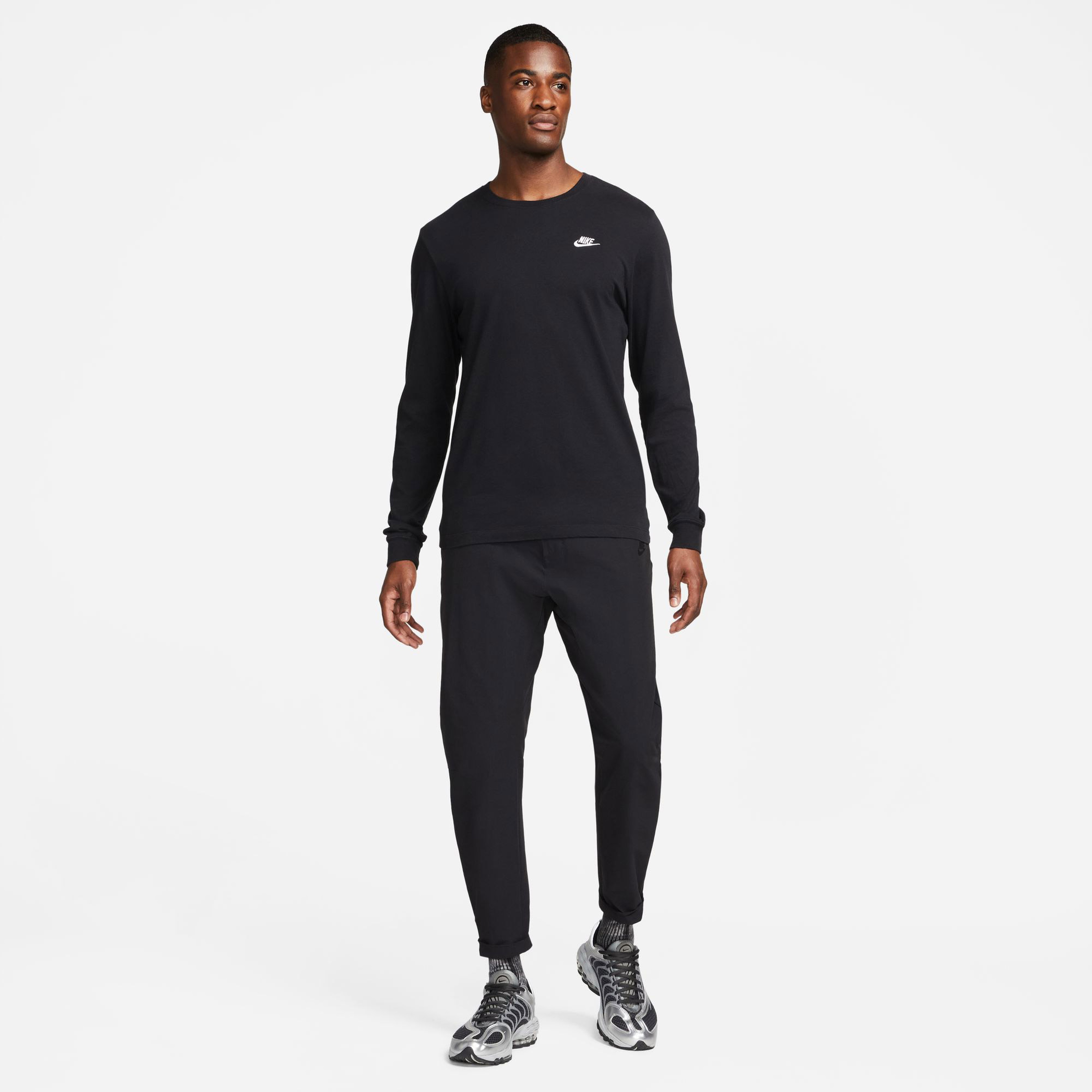 Nike Club Long-Sleeve Erkek Siyah Uzun Kollu T-Shirt