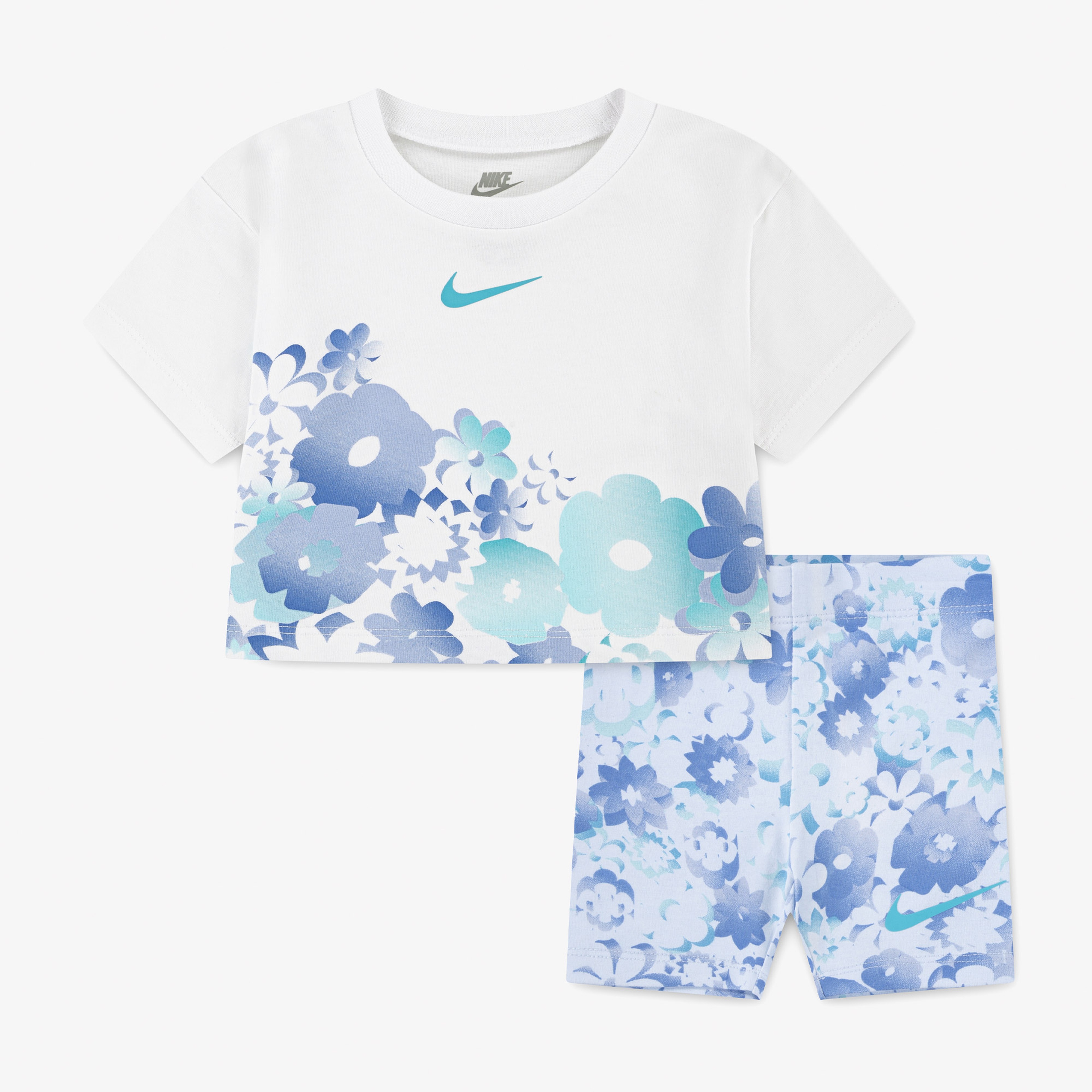 Nike Flow Ral Allover Çocuk Beyaz/Mavi Şort Takım