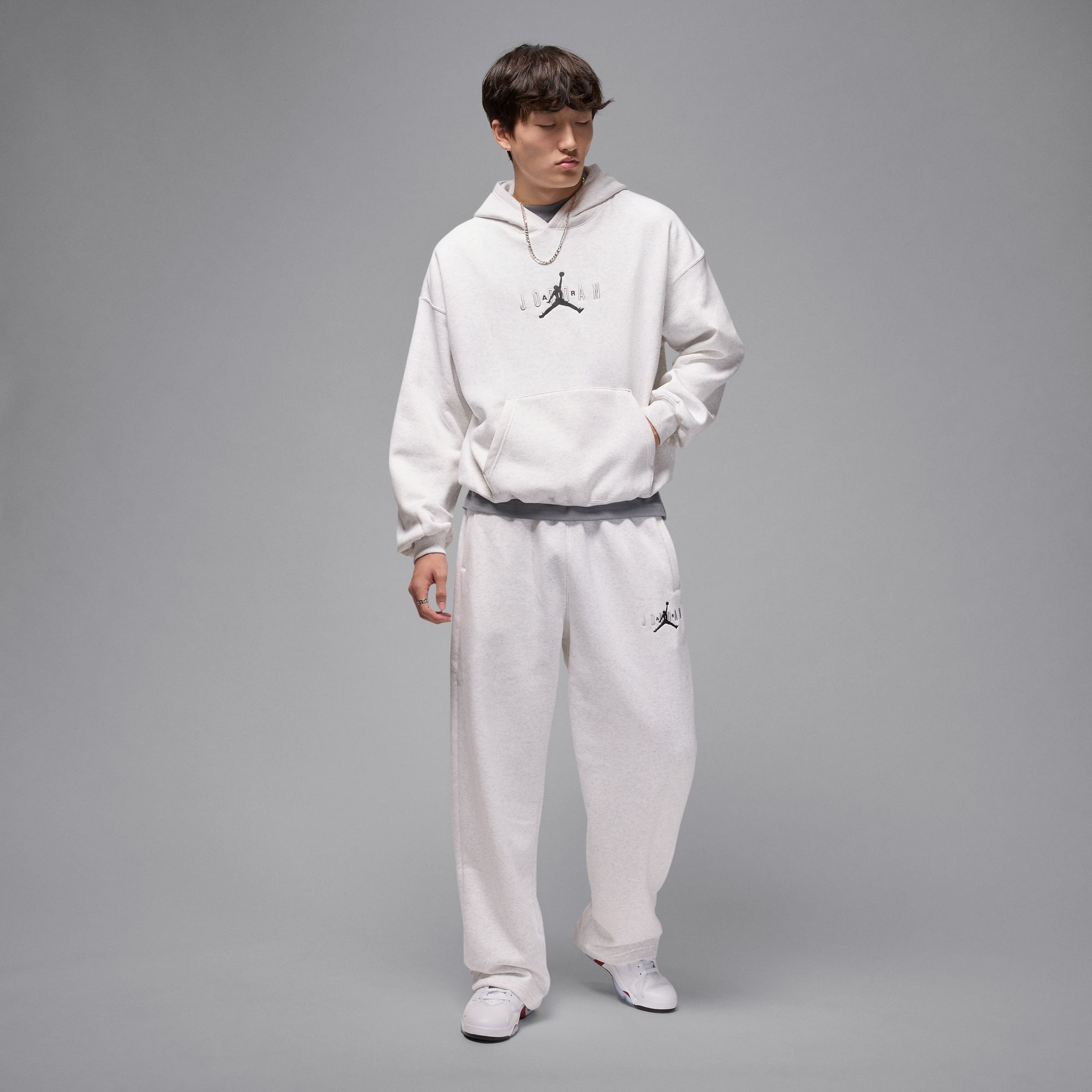 Jordan Brooklyn Oversize Strech Erkek Gri Hoodie