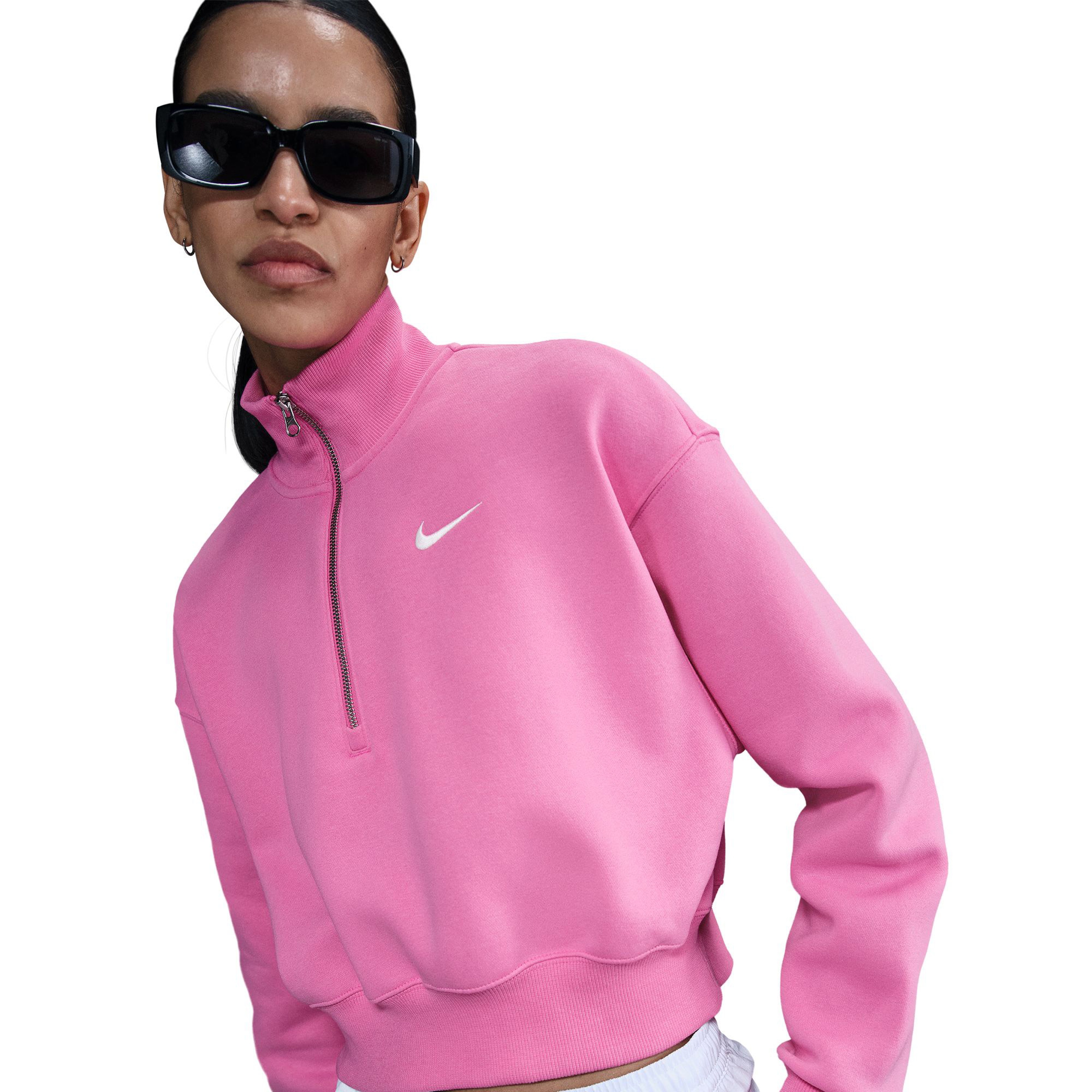 Nike Sportswear Phoenix Fleece Kadın Yarım Fermuarlı Pembe Eşofman Üstü