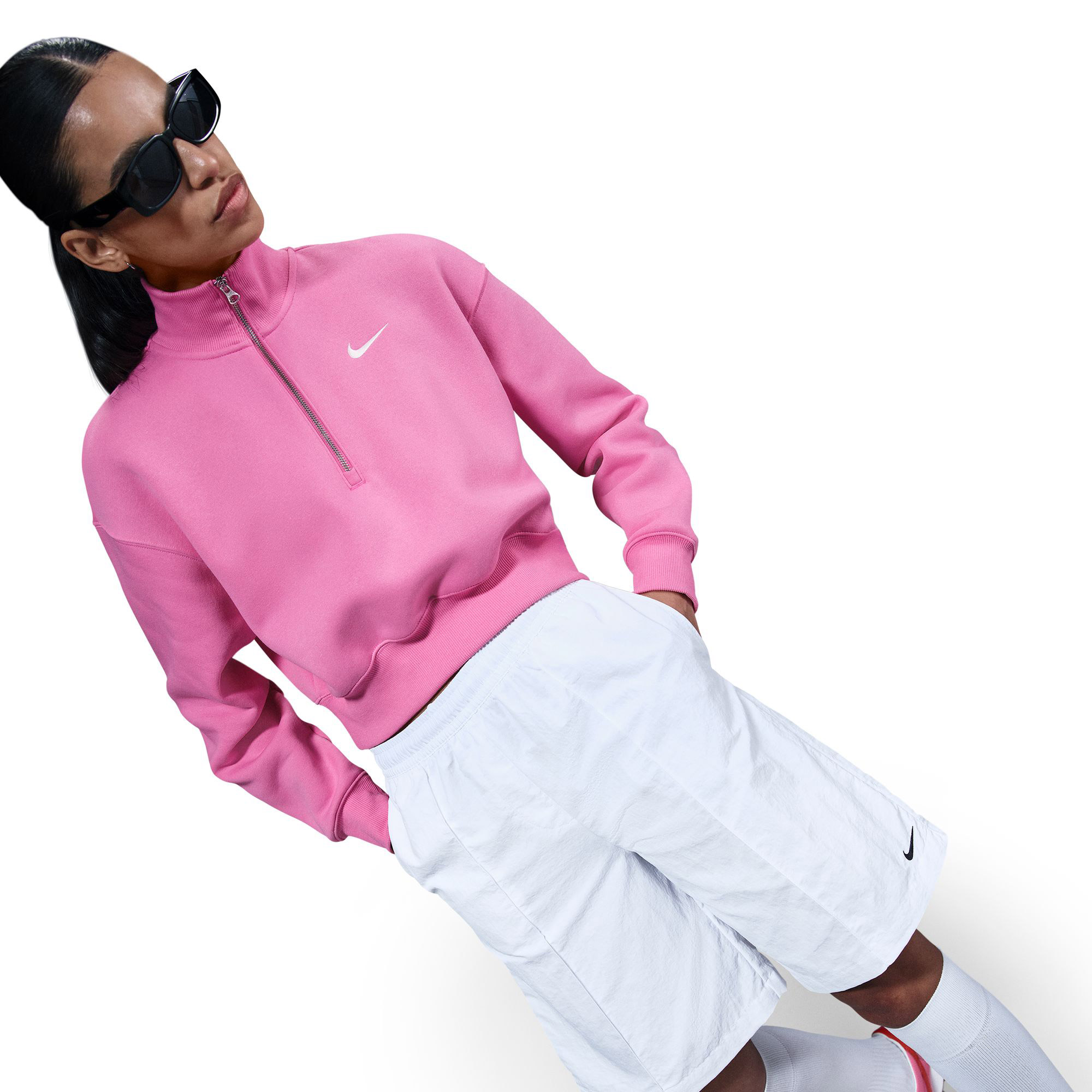ひめ Nike Sportswear Phoenix Fleece Kadın Yarım Fermuarlı Pembe Eşofman