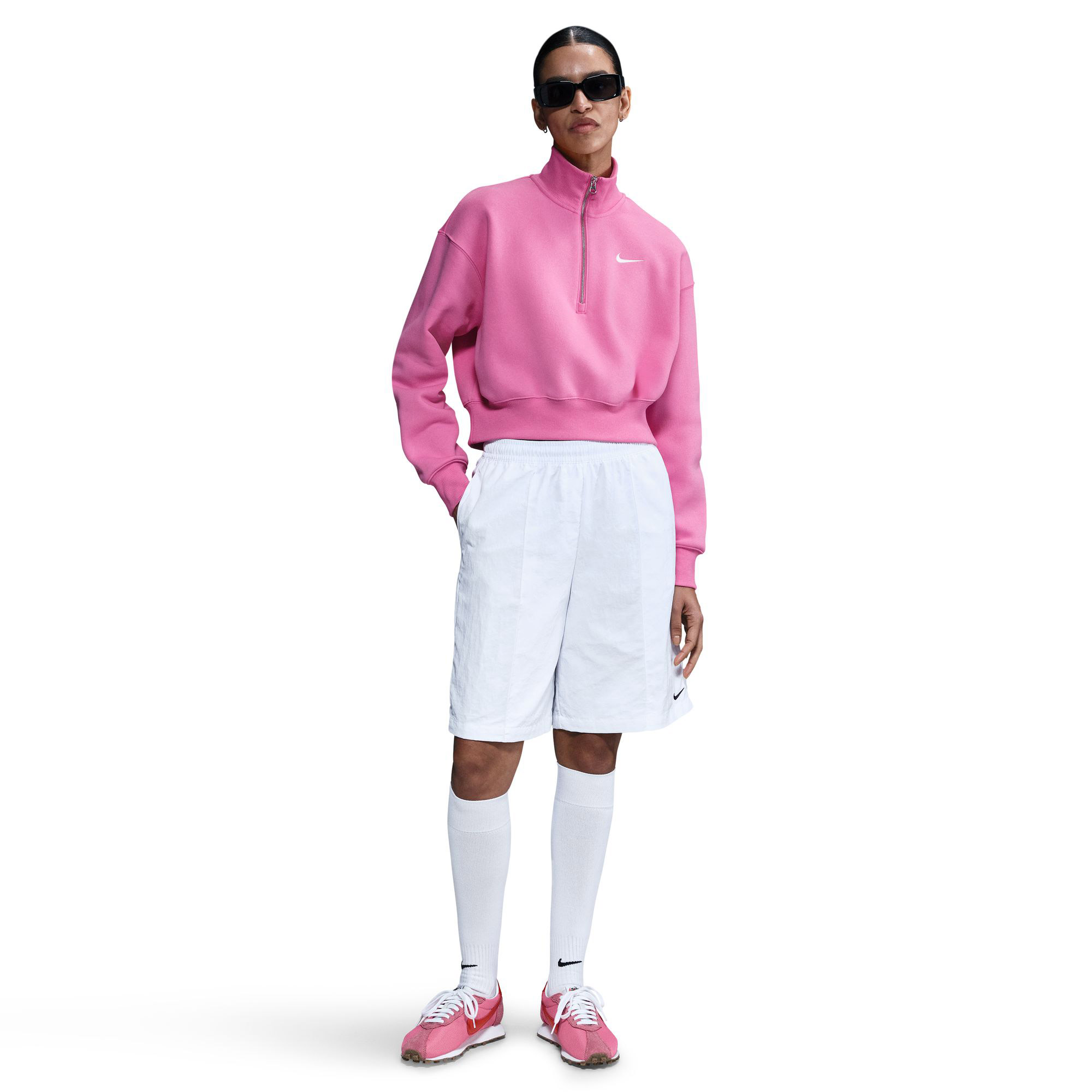 ひめ Nike Sportswear Phoenix Fleece Kadın Yarım Fermuarlı Pembe Eşofman