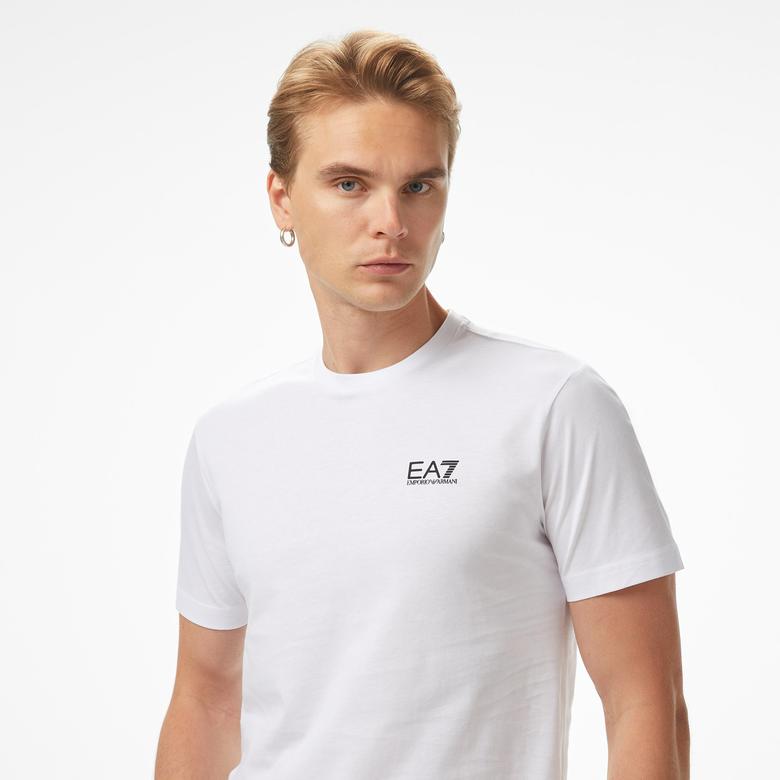 EA7 Erkek Beyaz Bisiklet Yaka T-Shirt
