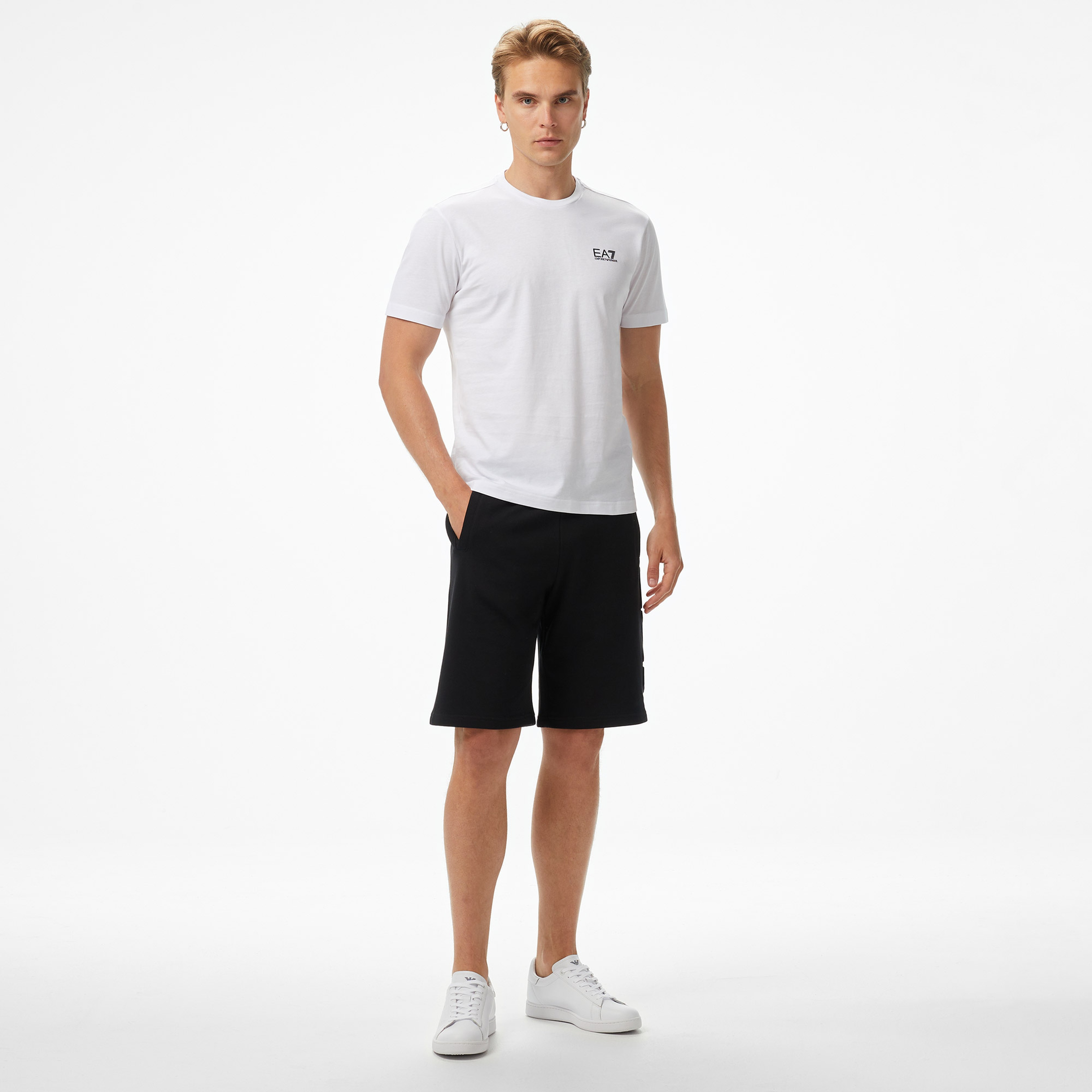 EA7 Erkek Beyaz Bisiklet Yaka T-Shirt