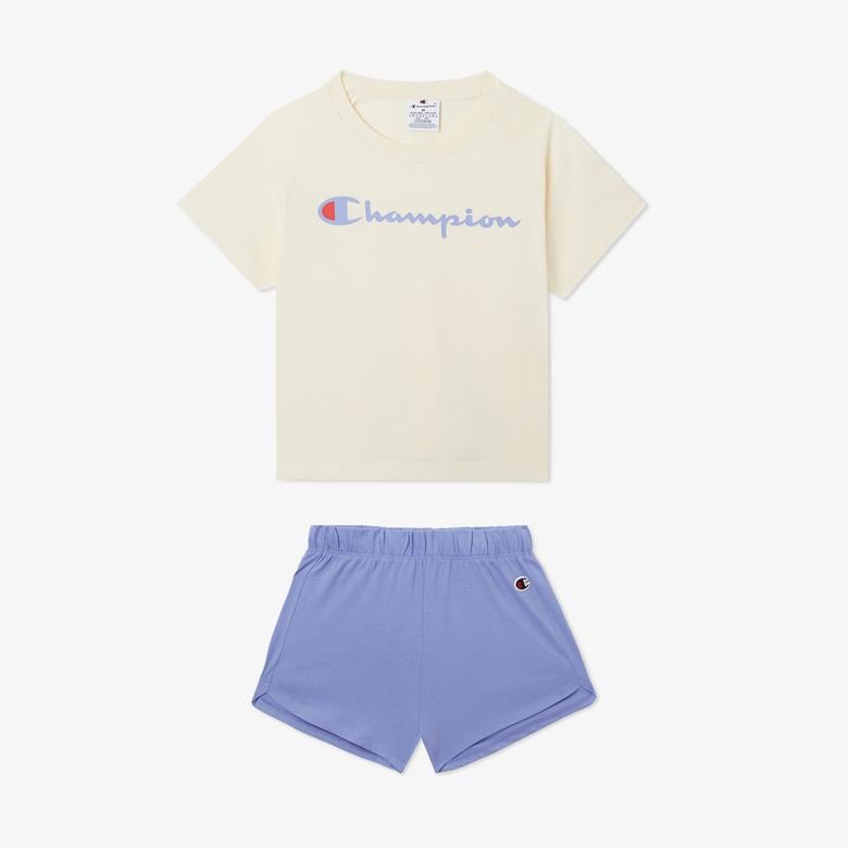 Champion Icon Çocuk Bej/Mor Şort Takım