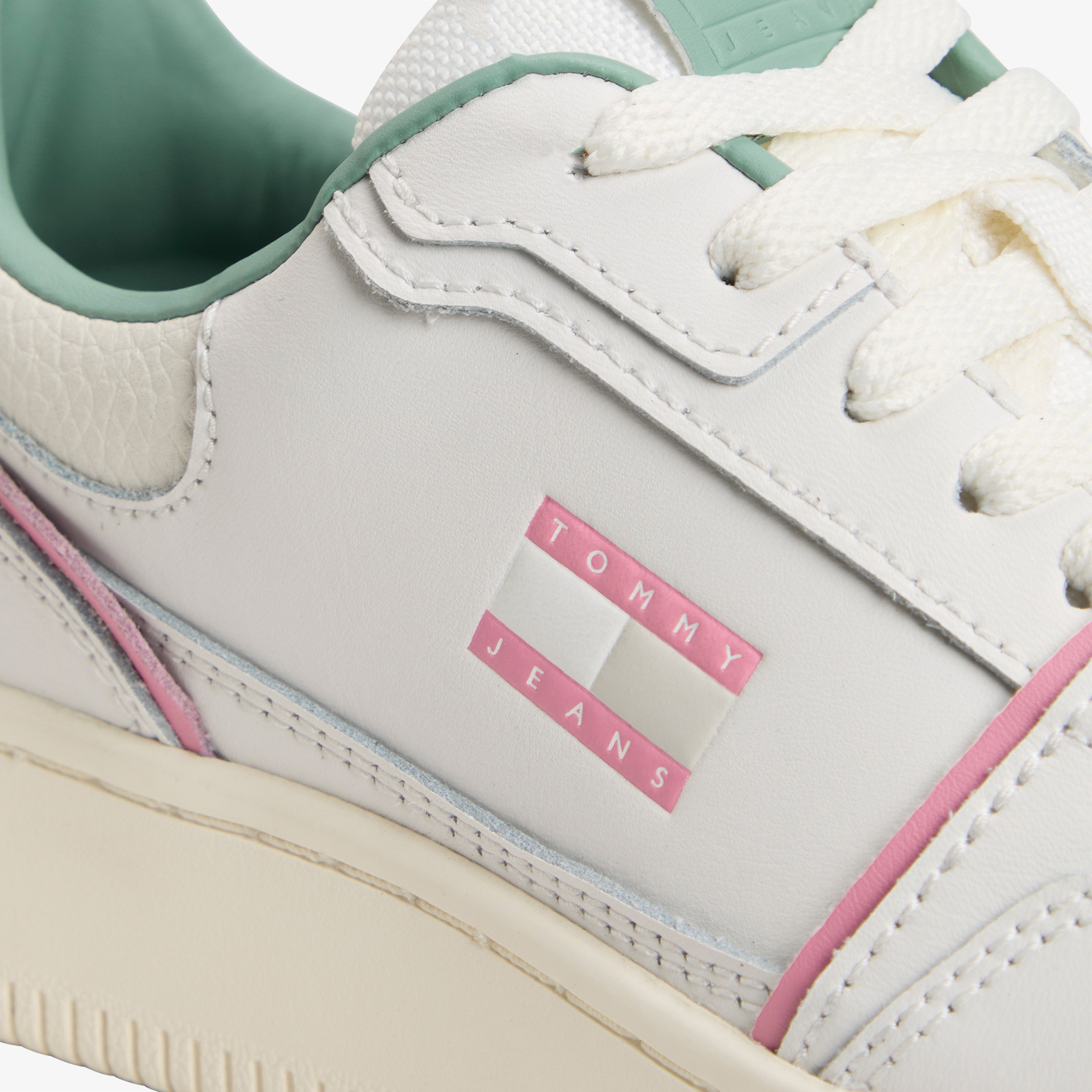 Tommy Jeans Retro Basket Kadın Beyaz/Pembe/Yeşil Spor Ayakkabı