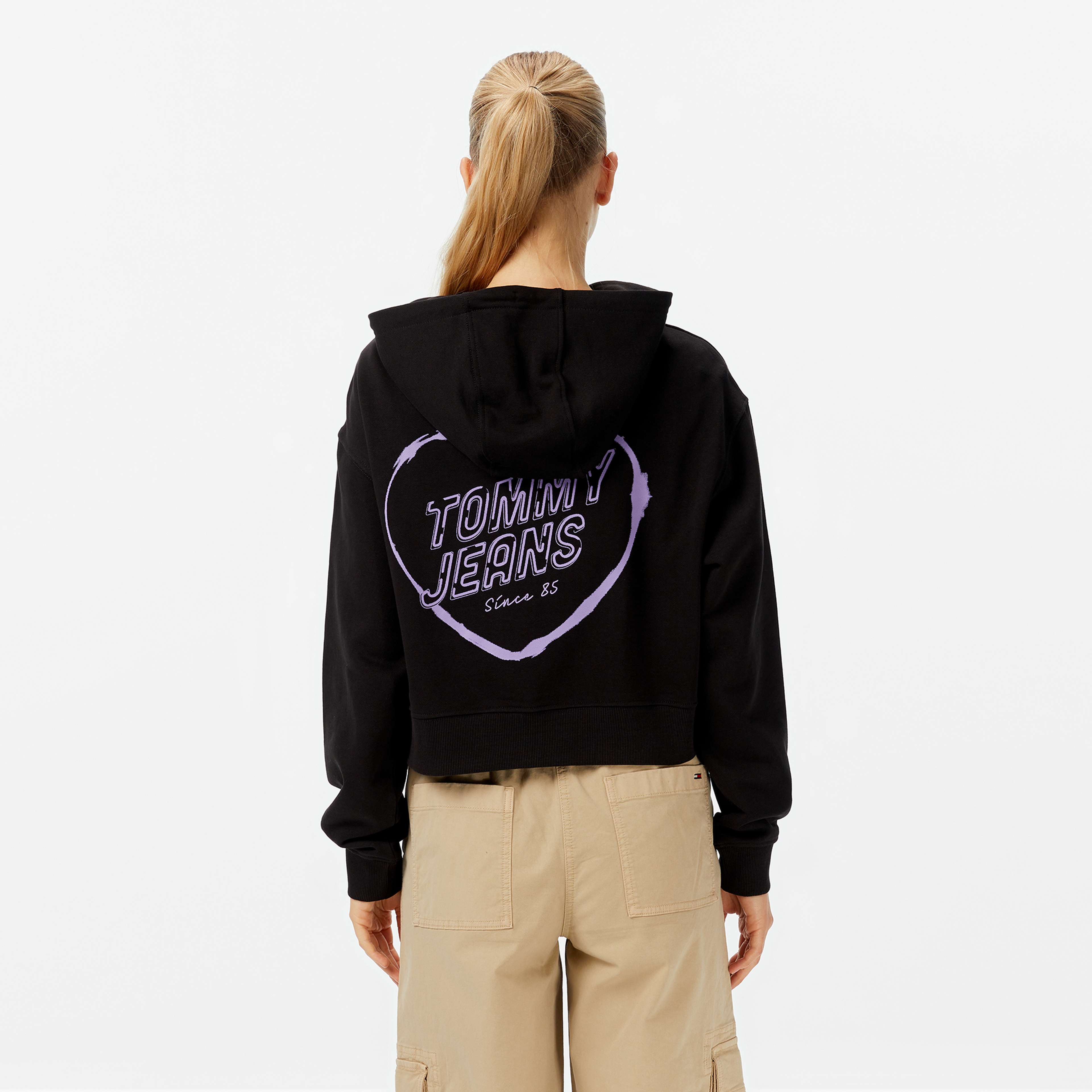 Tommy Jeans Crop Heart Slim Kadın Siyah Sweatshirt