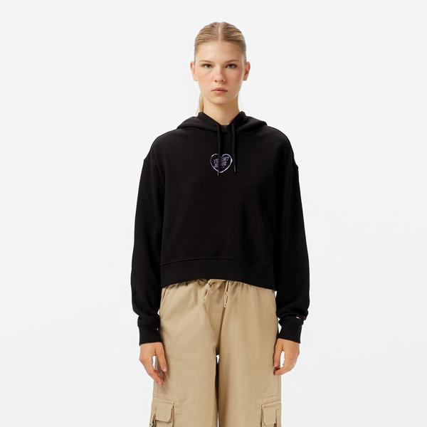 Tommy Jeans Crop Heart Slim Kadın Siyah Sweatshirt