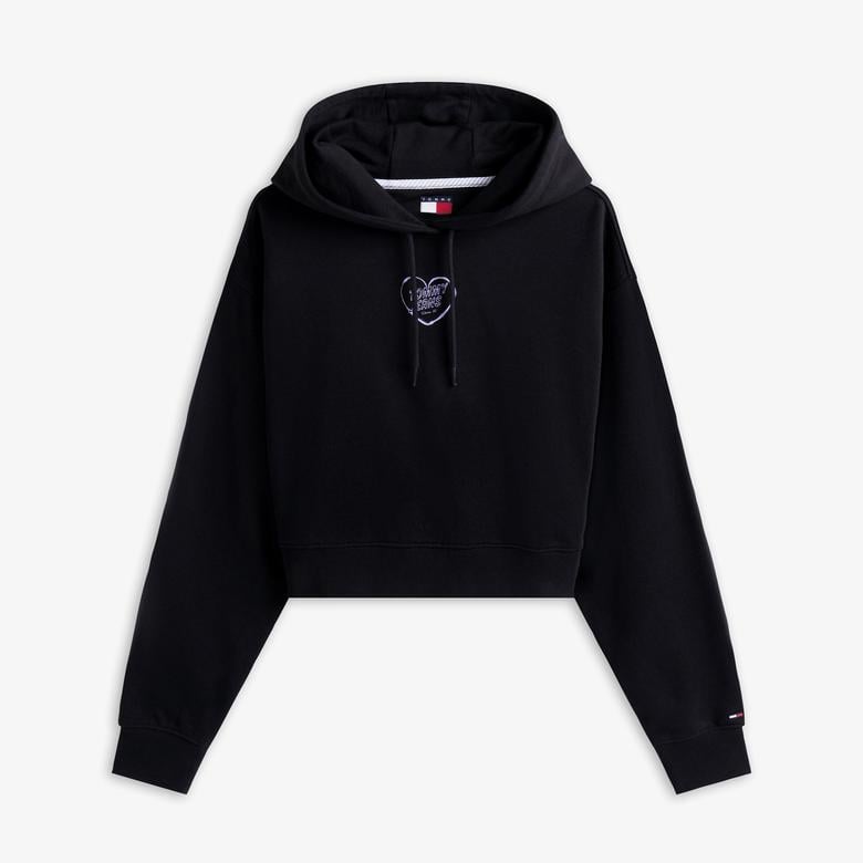 Tommy Jeans Crop Heart Slim Kadın Siyah Sweatshirt