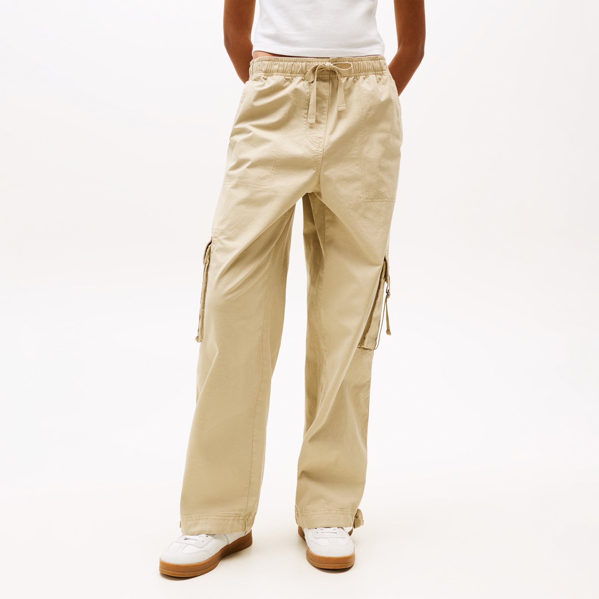 Tommy Hilfiger Loose Cargo Kadın Krem Pantolon