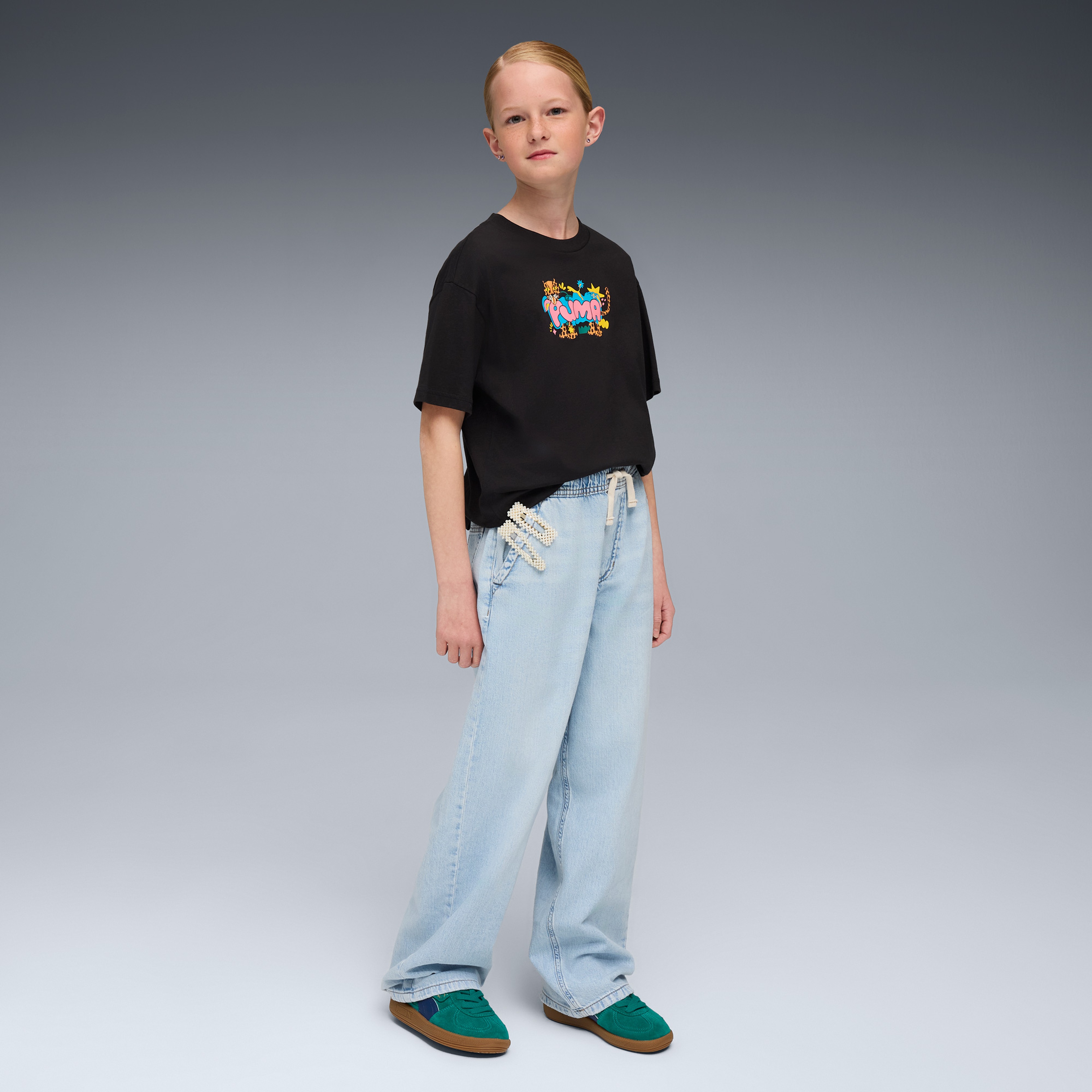 Puma Graphic Leopard Çocuk Siyah T-Shirt