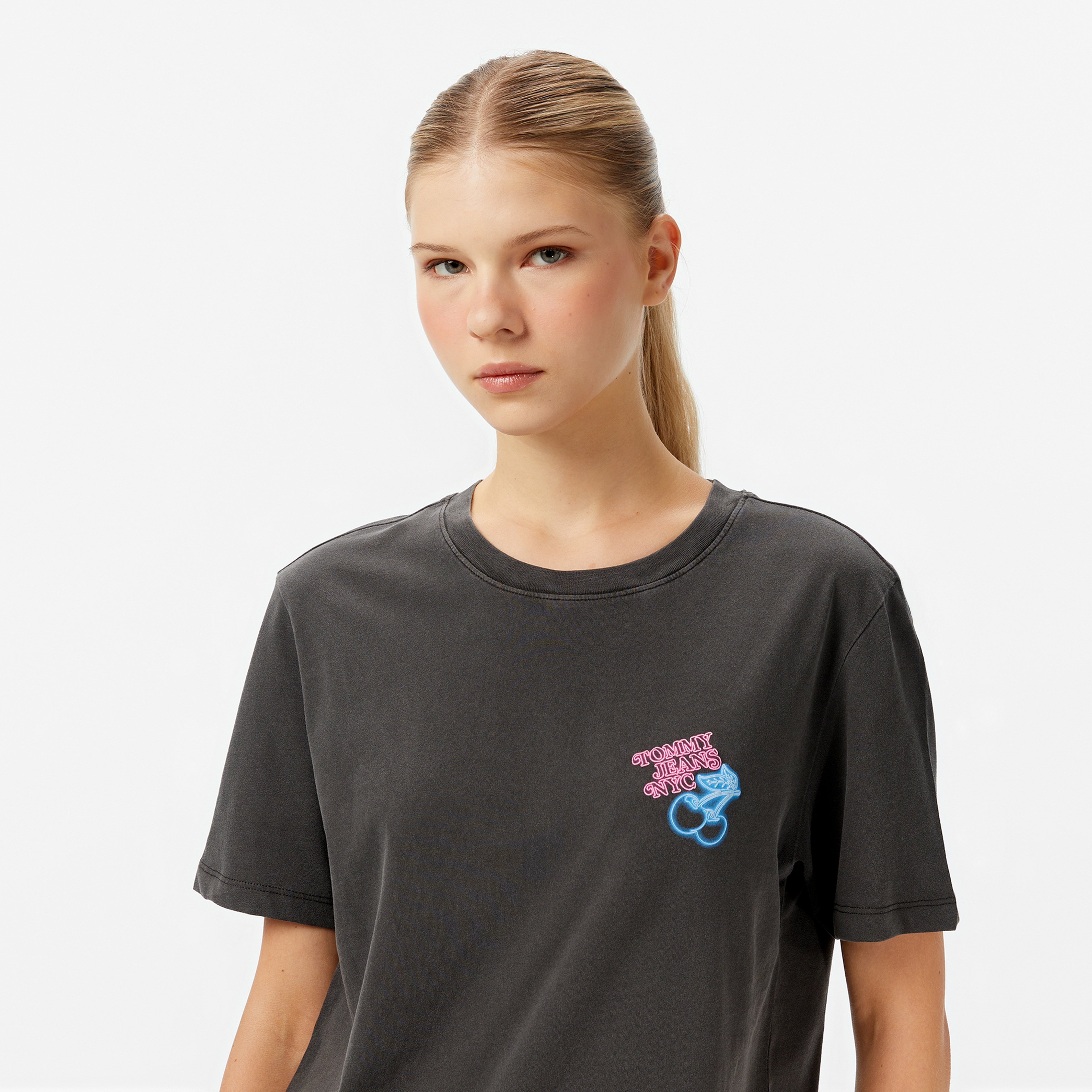 Tommy Hilfiger Relaxed Neon Kadın Gri T-Shirt