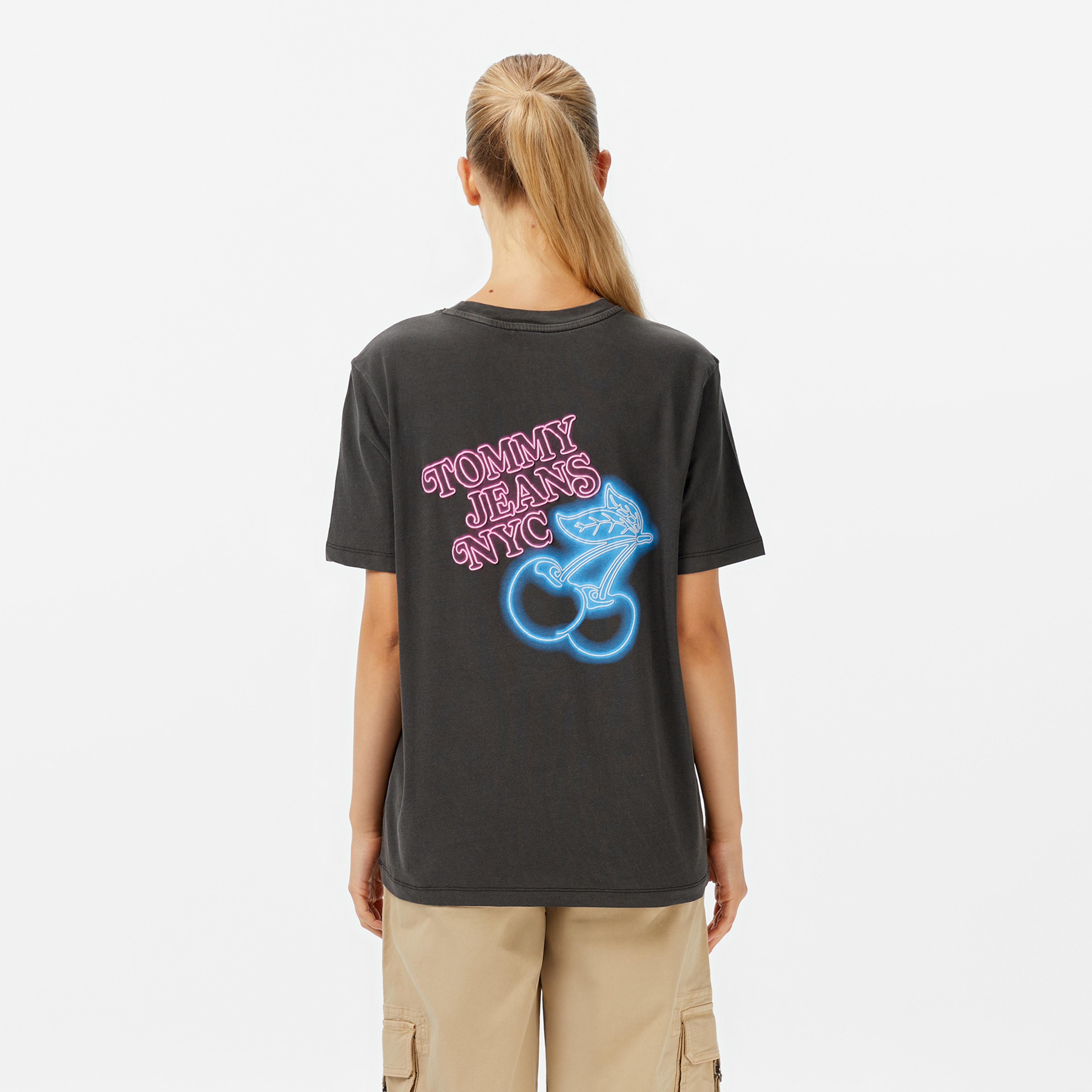 Tommy Hilfiger Relaxed Neon Kadın Gri T-Shirt