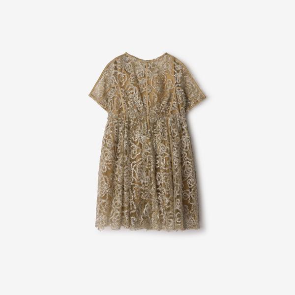 Burberry Teyana Metallic Tulle Çocuk Bej Elbise