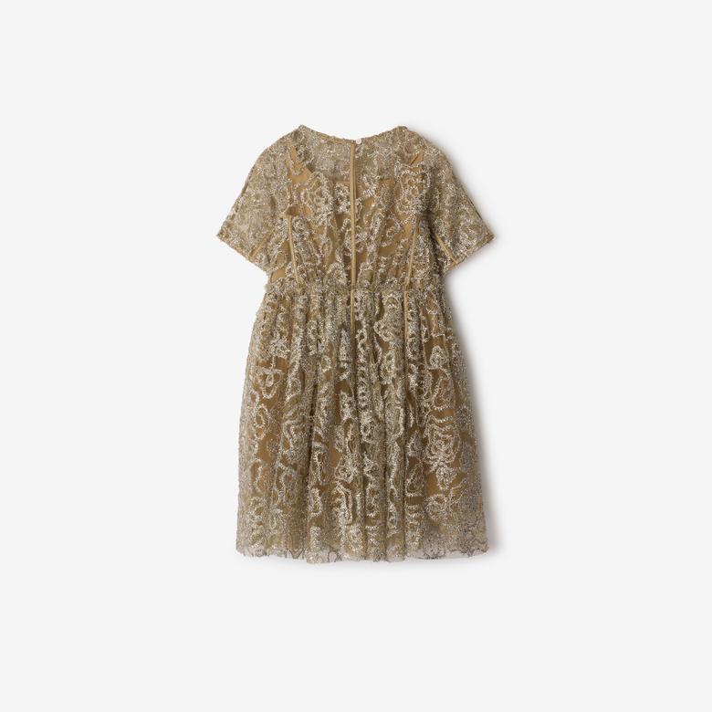Burberry Teyana Metallic Tulle Çocuk Bej Elbise
