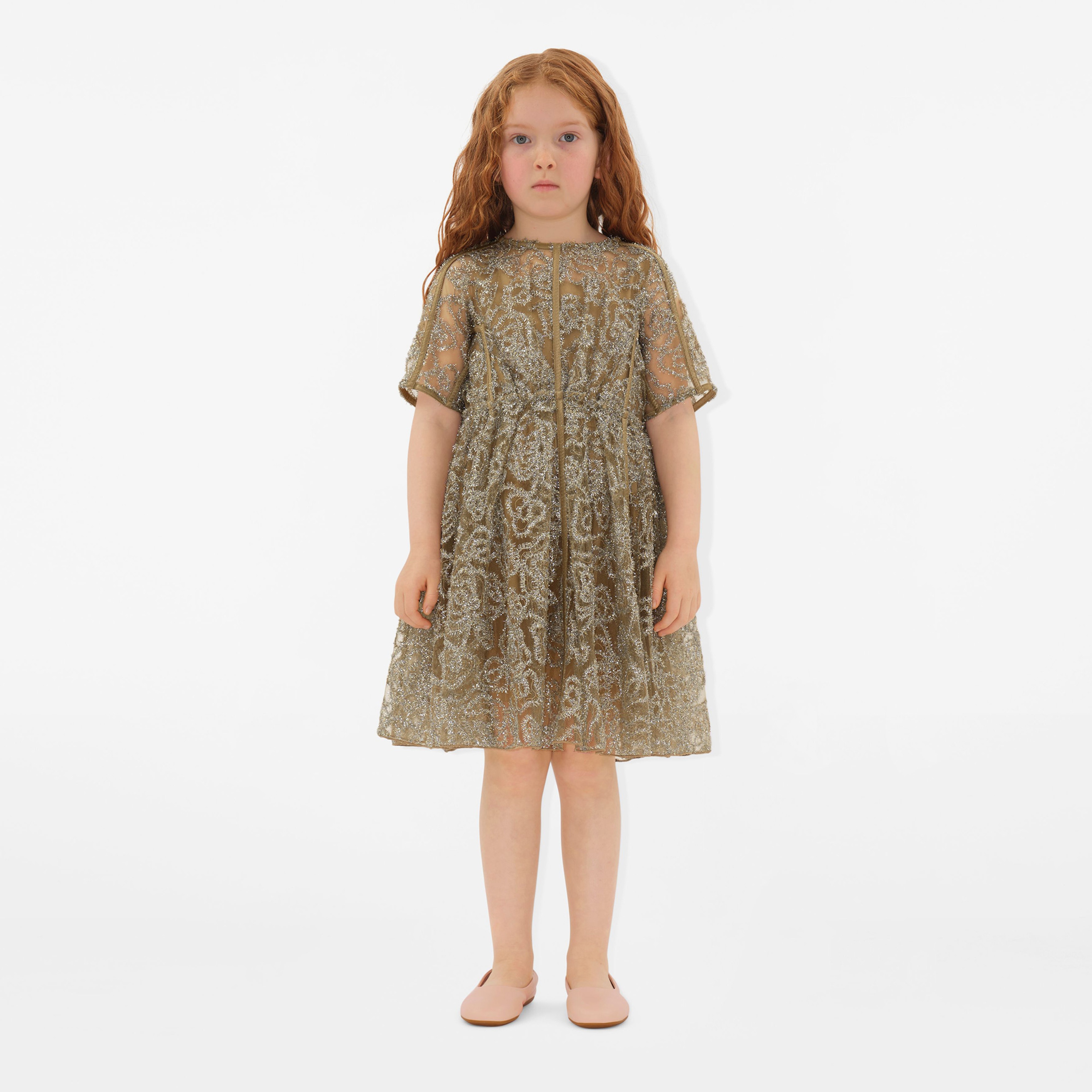 Burberry Teyana Metallic Tulle Çocuk Bej Elbise