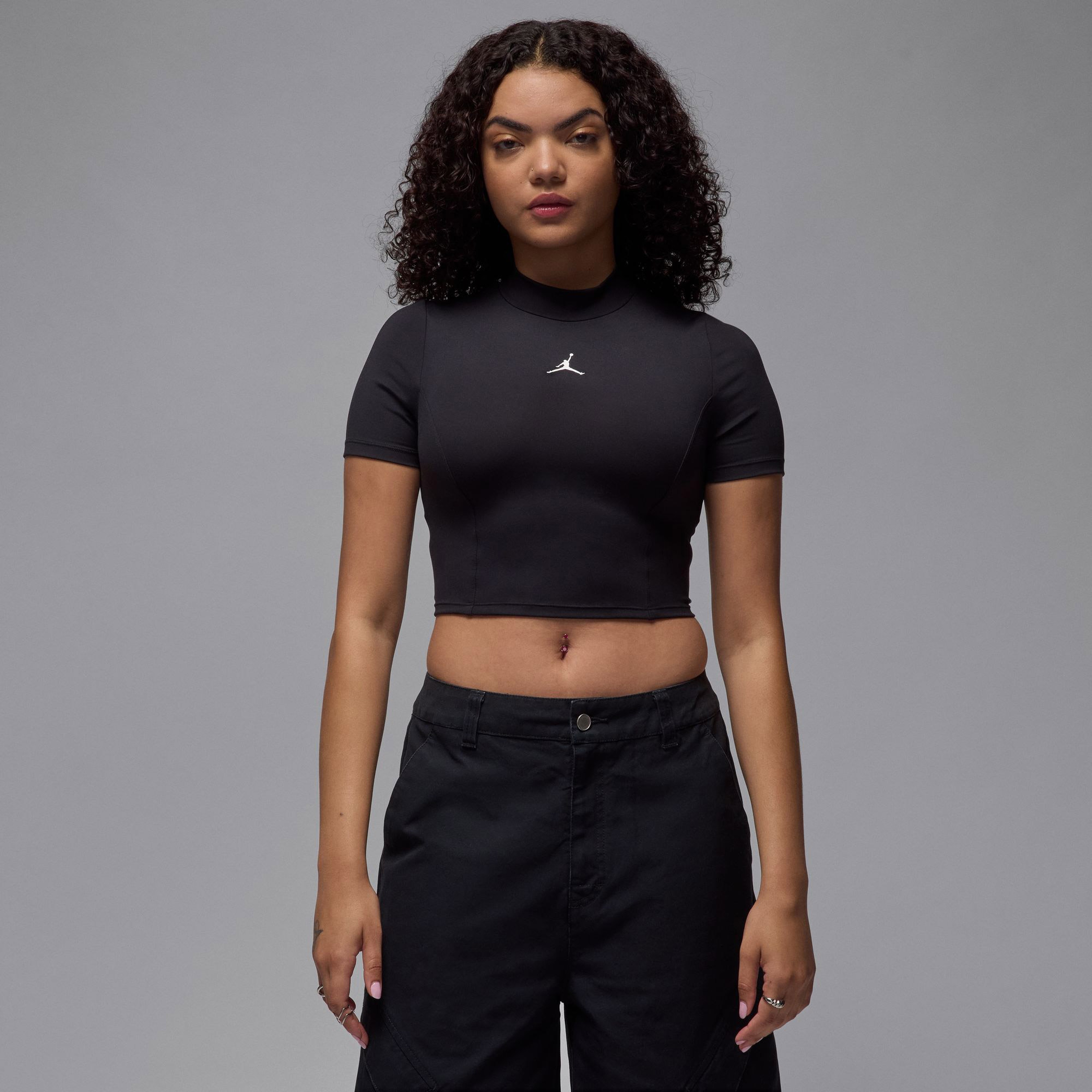 Jordan Woven Kısa Kollu Kadın Crop Siyah T-Shirt
