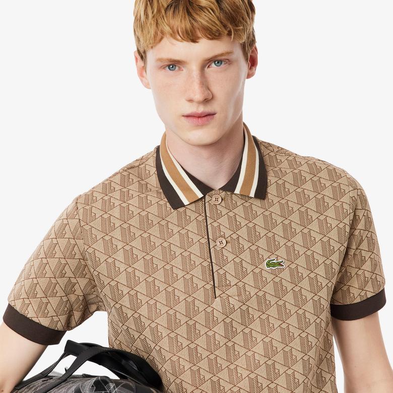 Erkek Classic Fit Monogram Kahverengi Polo