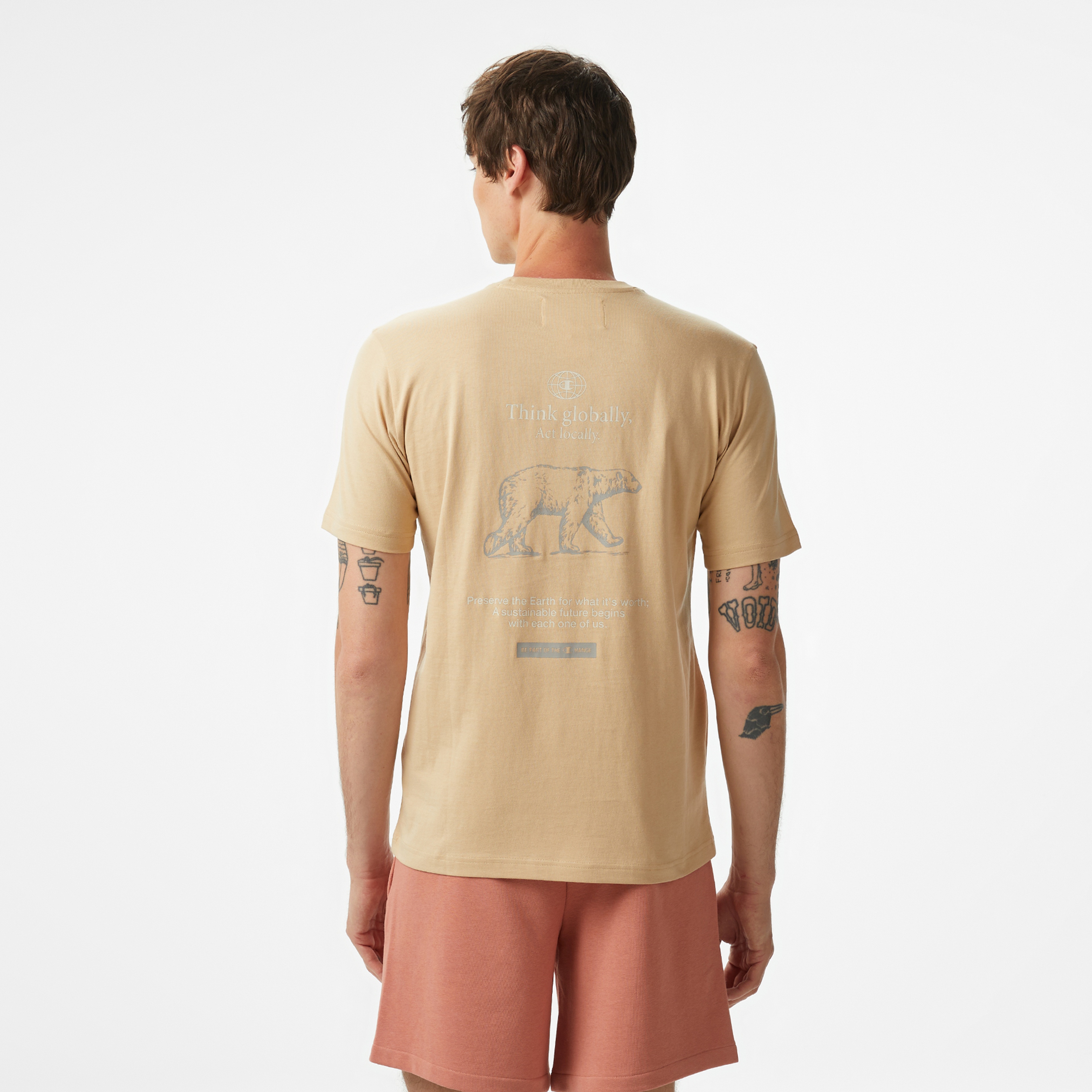 Champion Eco Future Cuffed Erkek Krem T-Shirt