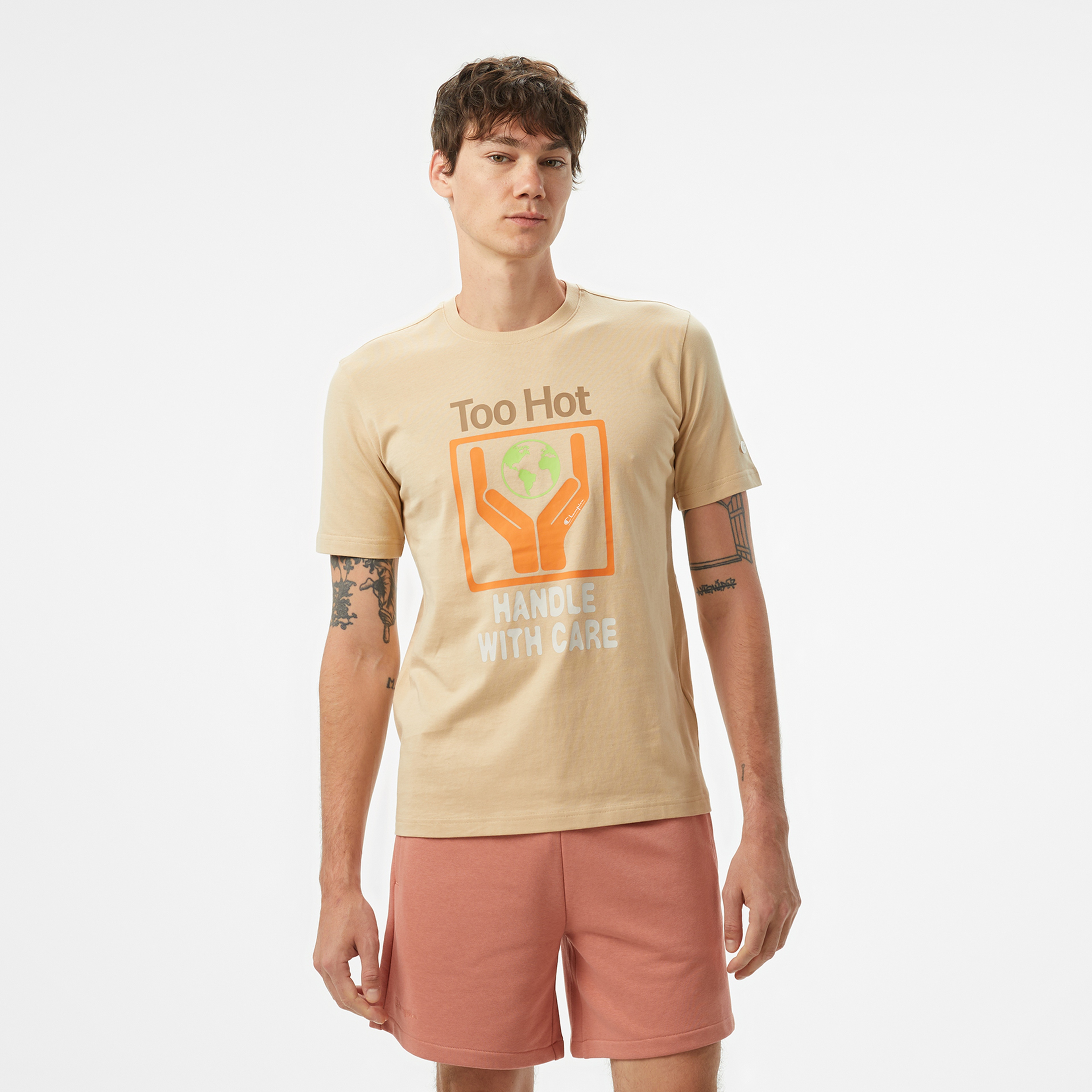 Champion Eco Future Cuffed Erkek Krem T-Shirt