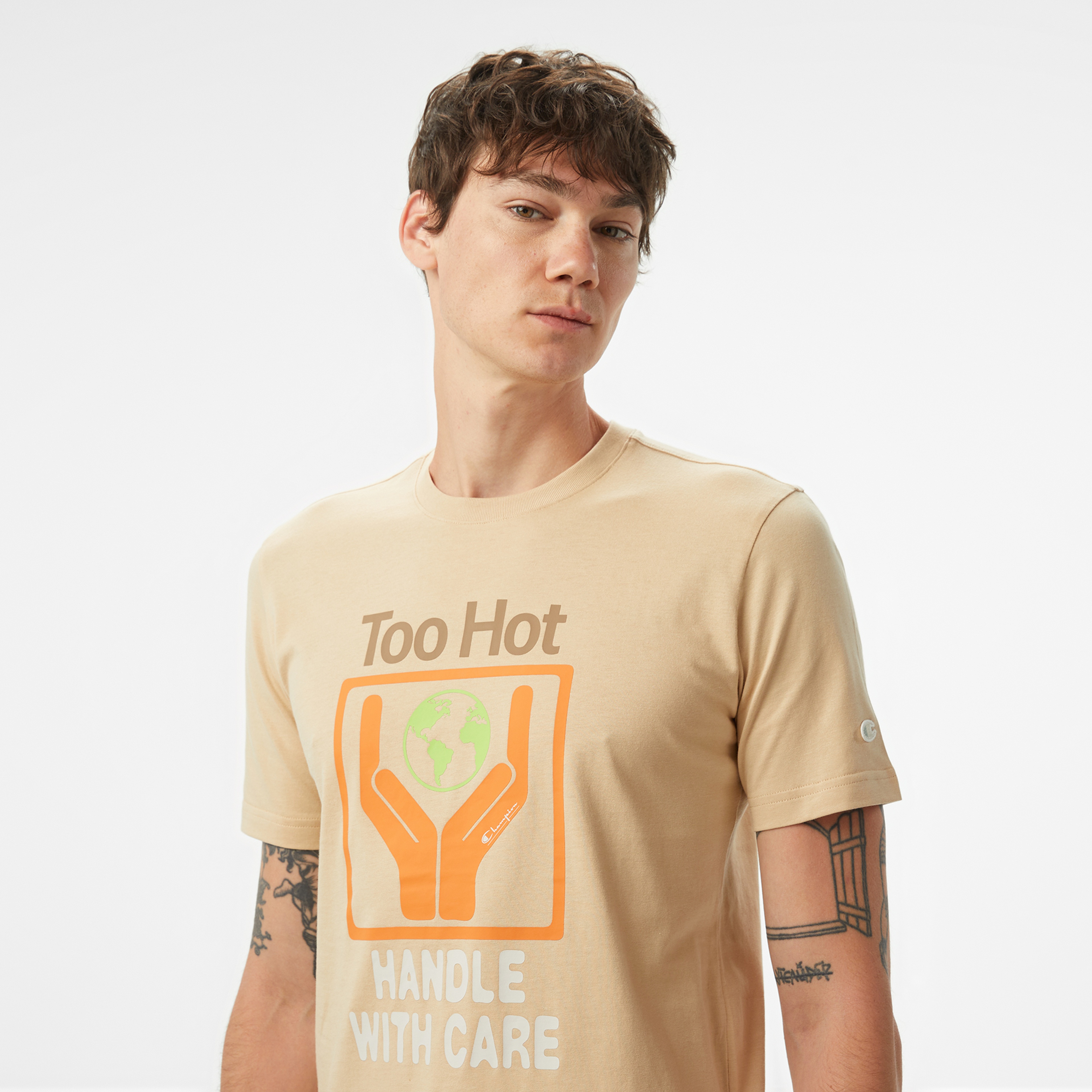 Champion Eco Future Cuffed Erkek Krem T-Shirt
