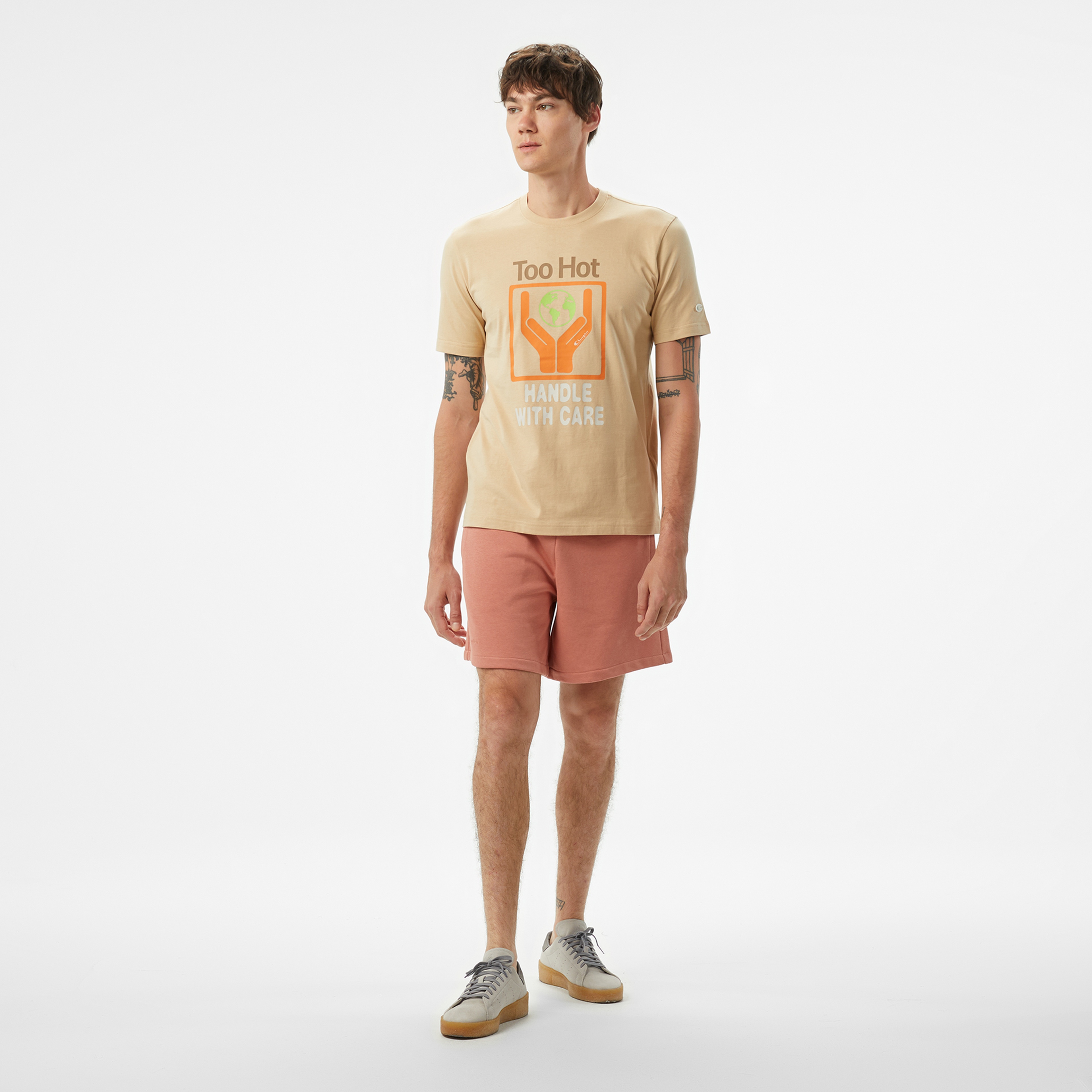Champion Eco Future Cuffed Erkek Krem T-Shirt