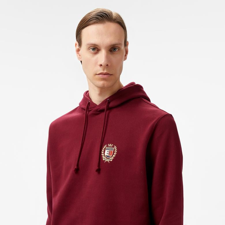 Tommy Hilfiger Jeans Tj Flag Crest Hood Erkek Bordo Hoodie
