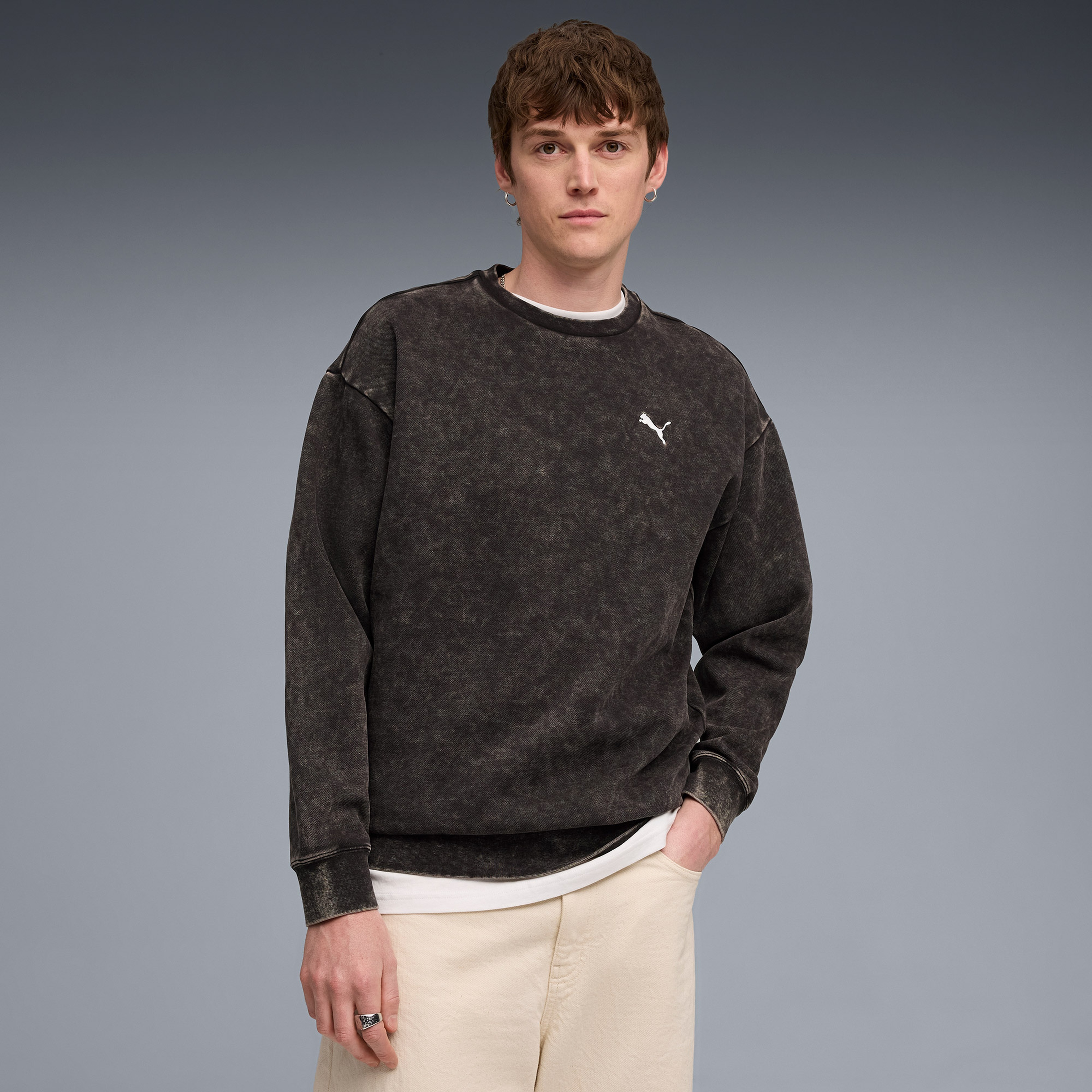 Puma Ess Elevated Wash Crew Erkek Siyah Sweatshirt