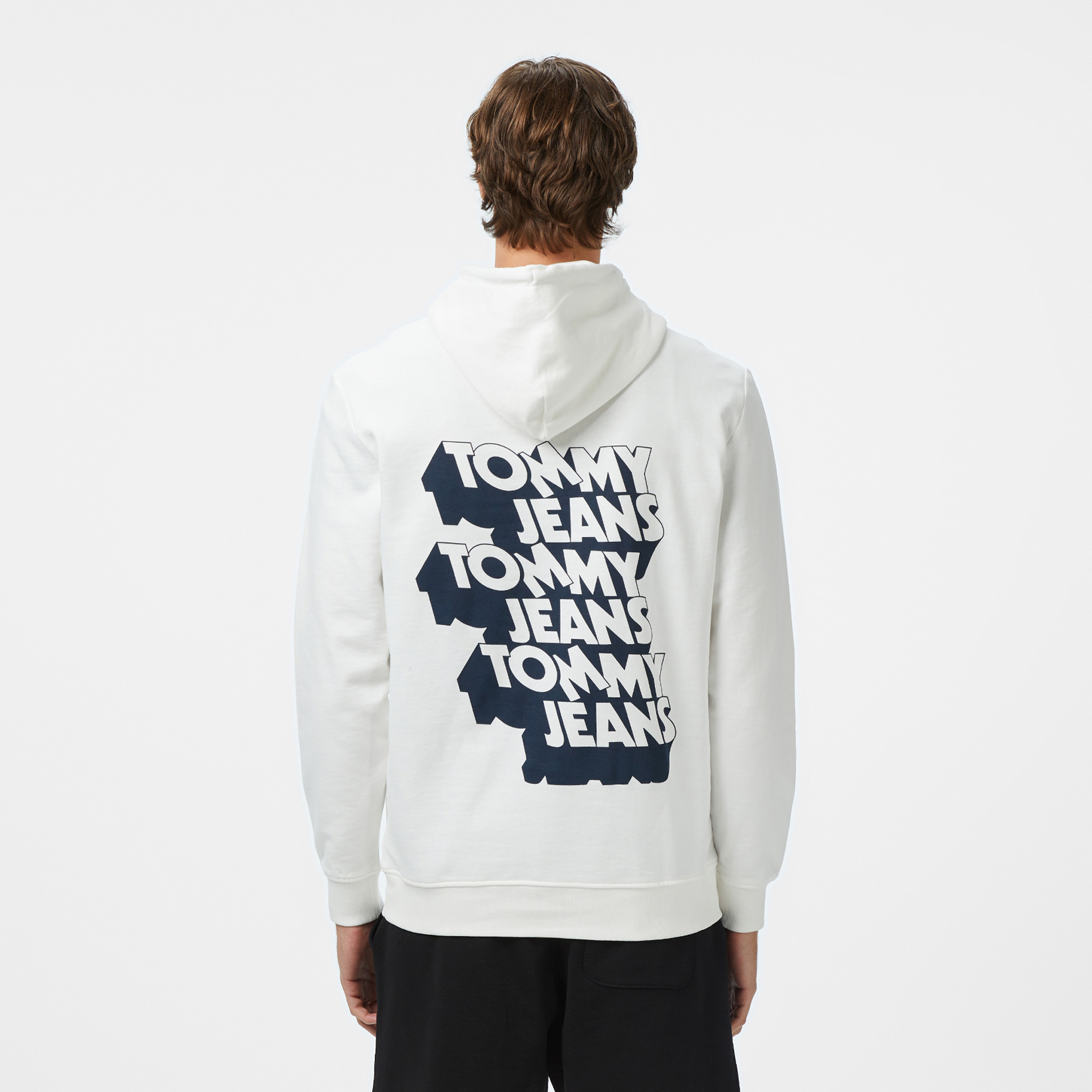 Tommy Jeans Stack Logo Erkek Beyaz Sweatshirt