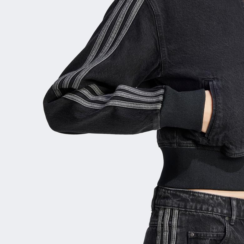 adidas Adicolor Denim Fermuarlı Kadın Siyah Eşofman Üstü