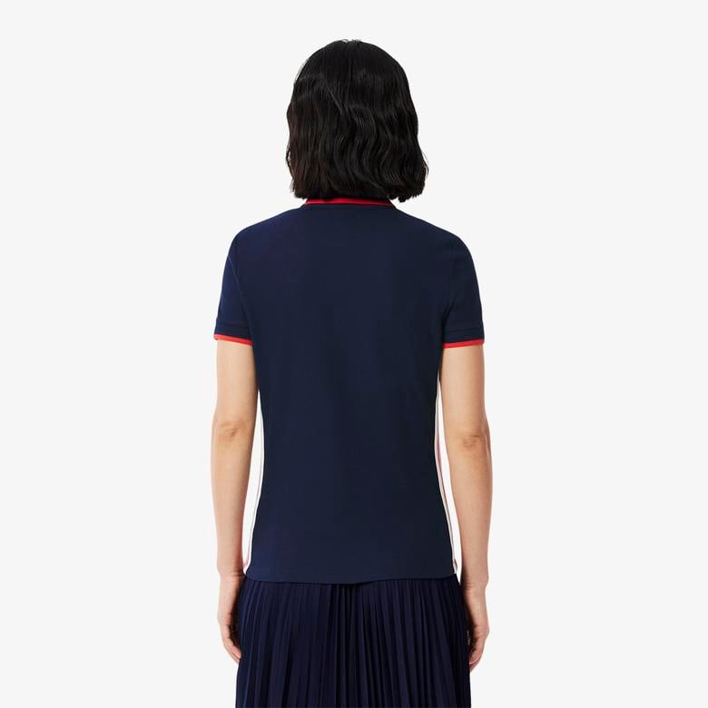 Kadın Slim Fit Renk Bloklu Lacivert Polo