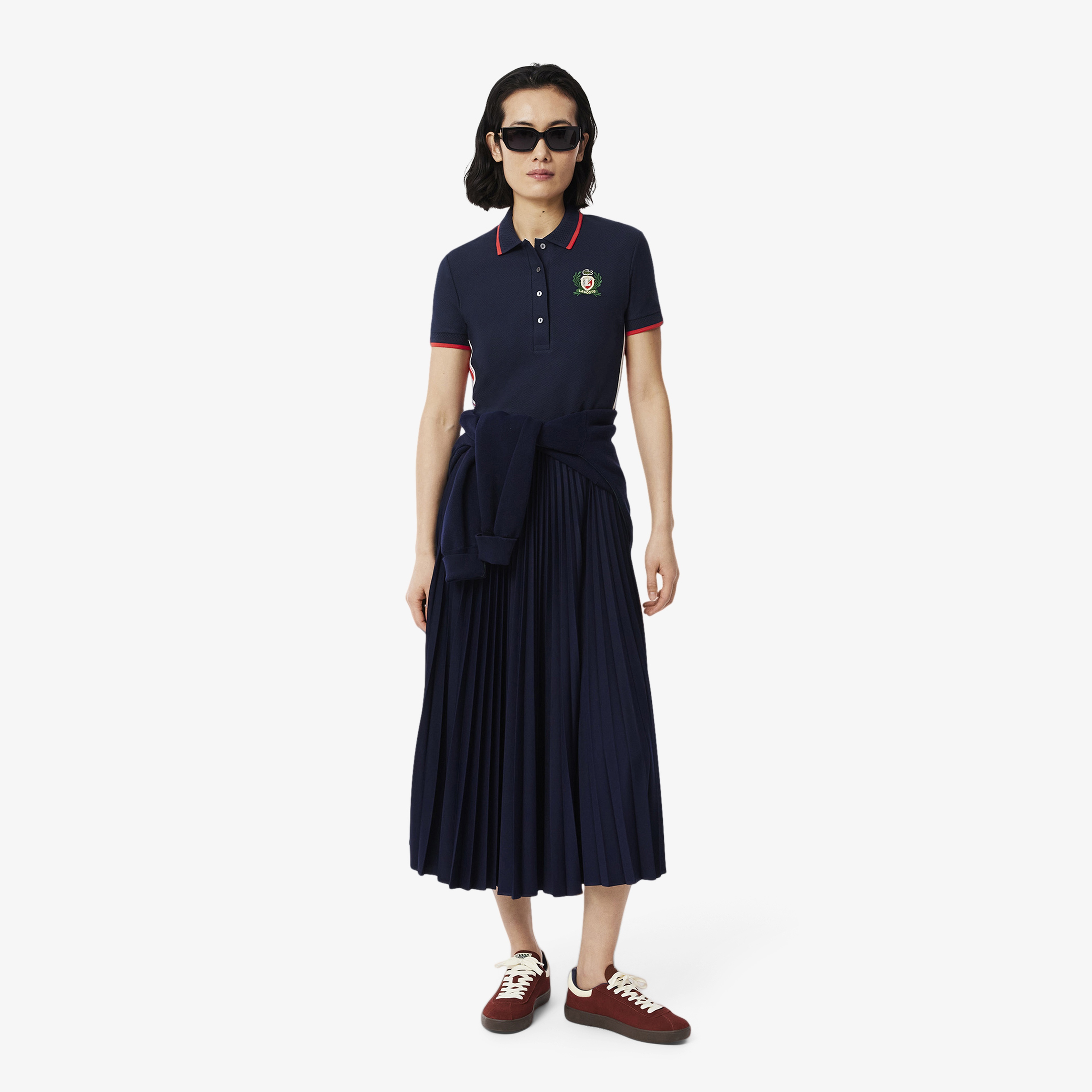 Kadın Slim Fit Renk Bloklu Lacivert Polo