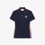 Kadın Slim Fit Renk Bloklu Lacivert Polo