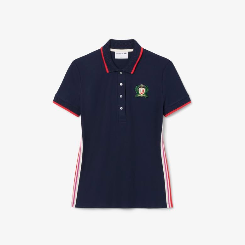 Kadın Slim Fit Renk Bloklu Lacivert Polo