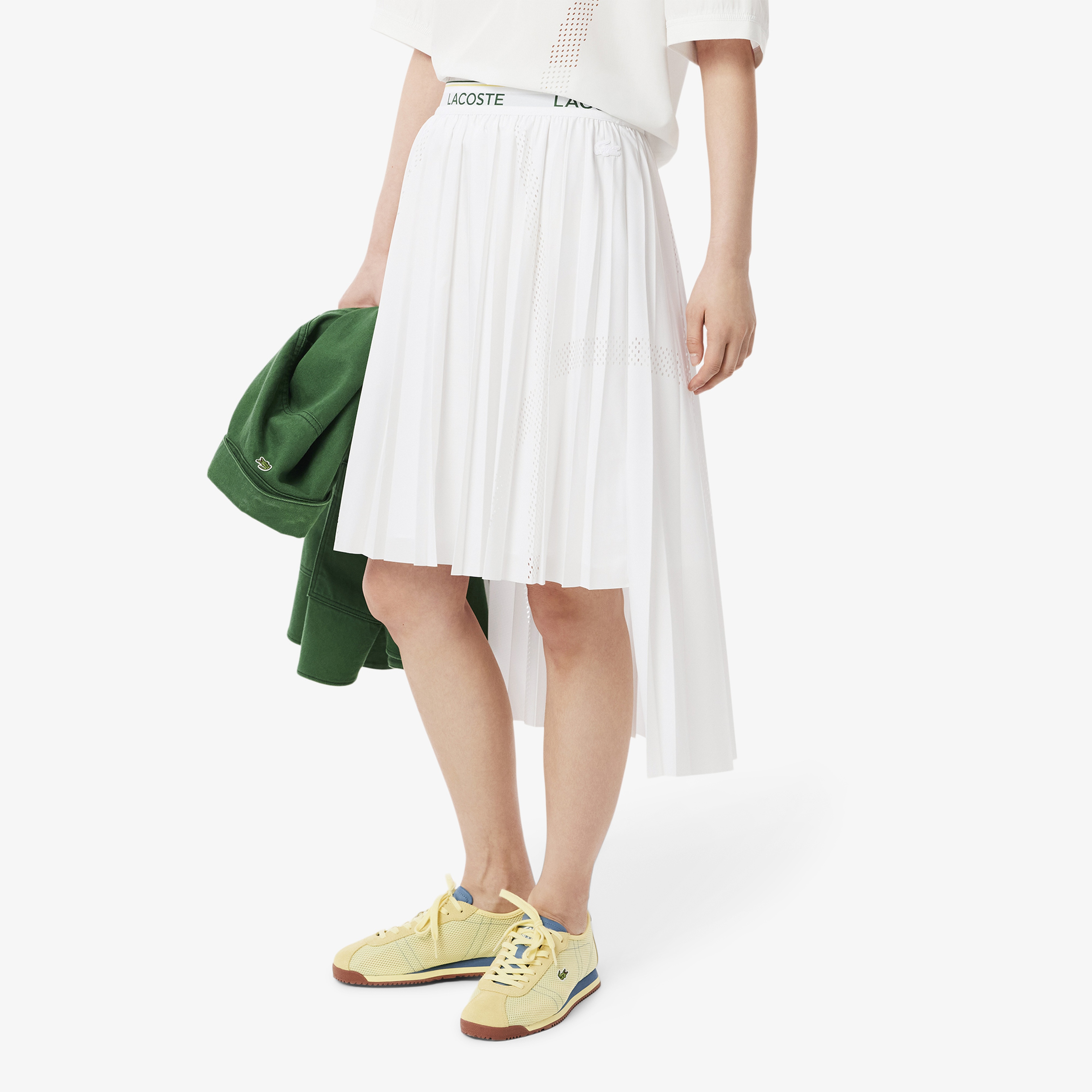 Kadın Flare Fit Pileli Beyaz Etek