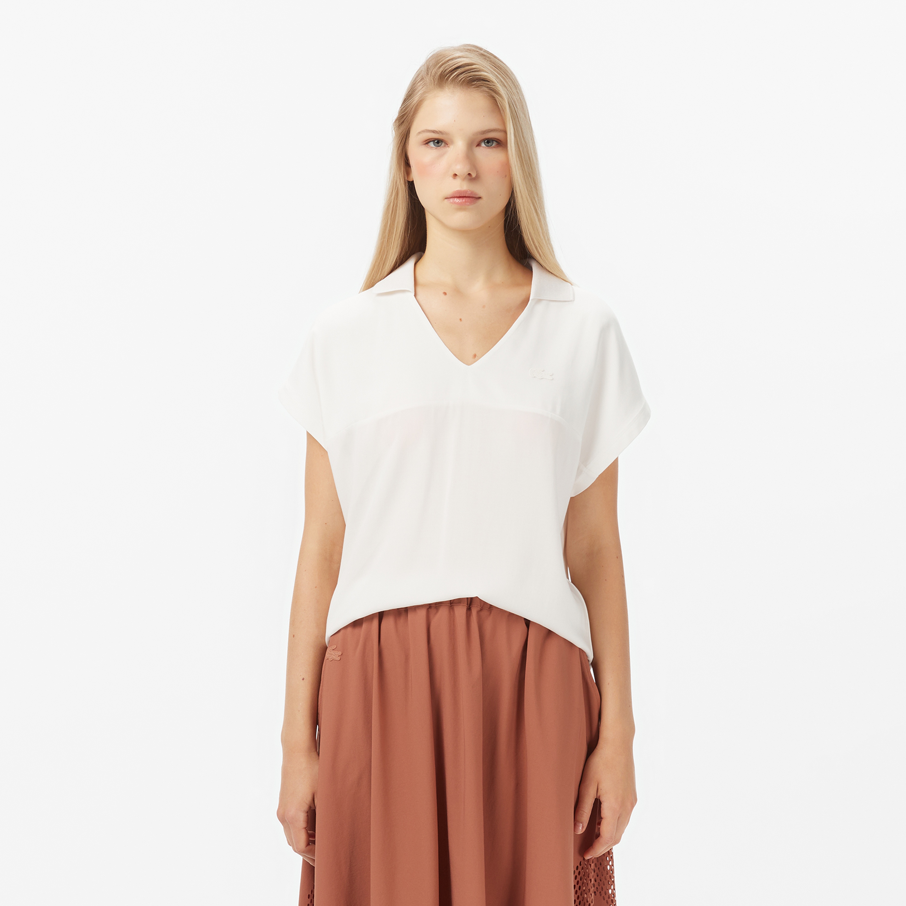 Kadın V Yaka Beyaz T-Shirt