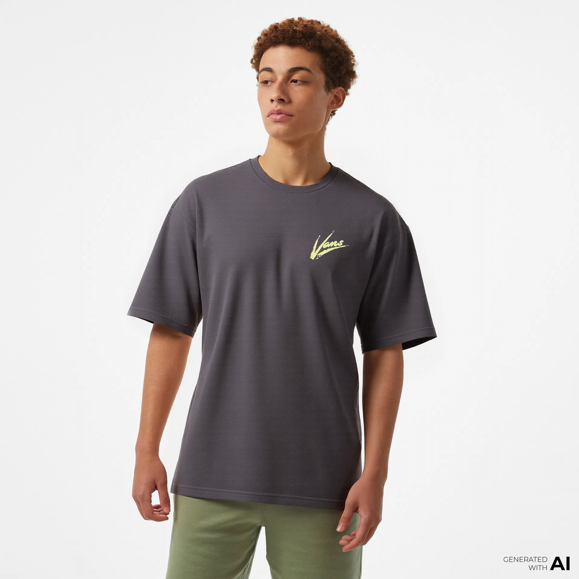 The letters ディアスキンプルオーバー S Vans Brush Script Loose Ss Erkek Gri T-ShirtSVN000K42EBA1| Occasion