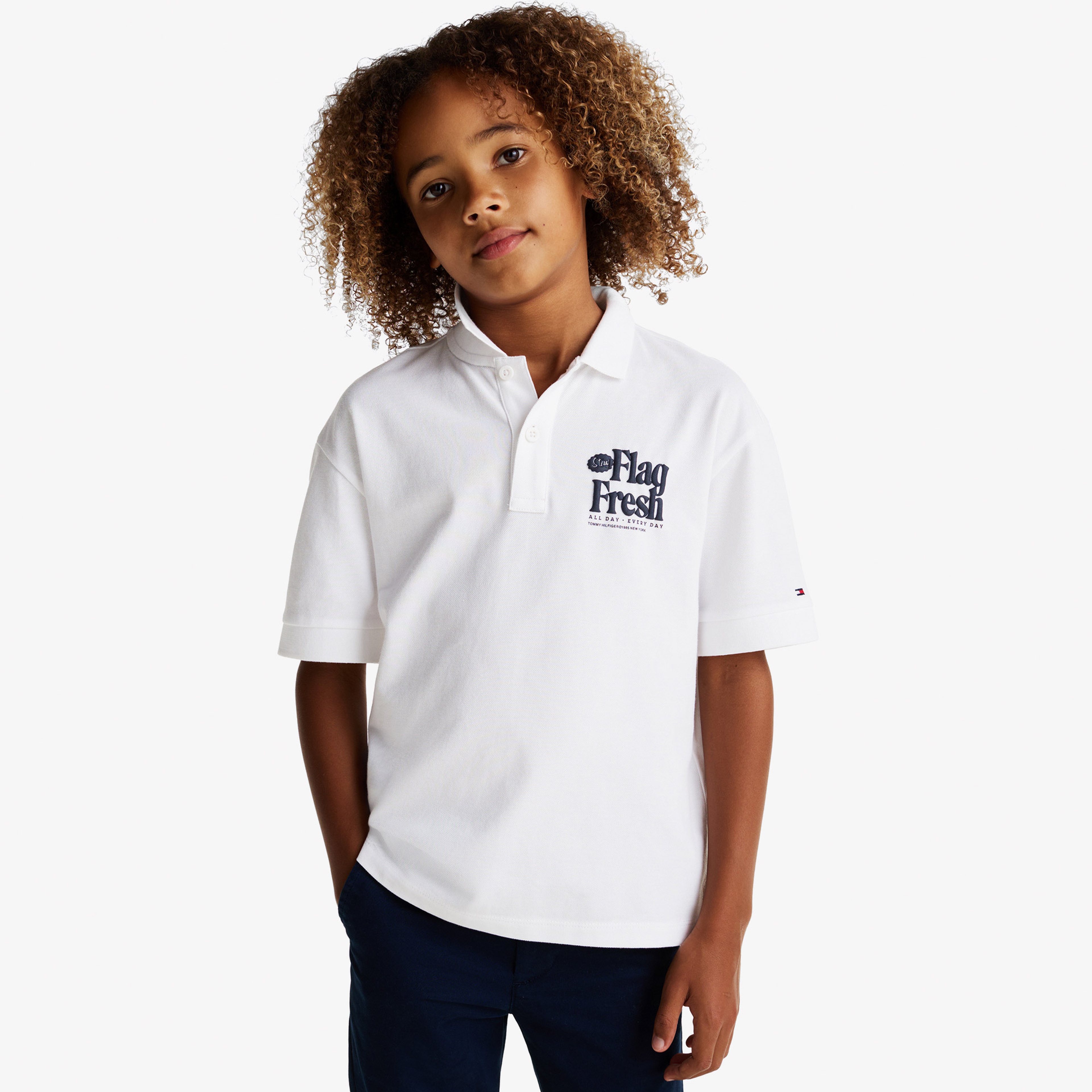 Tommy Jeans Flag Fresh Çocuk Beyaz Polo