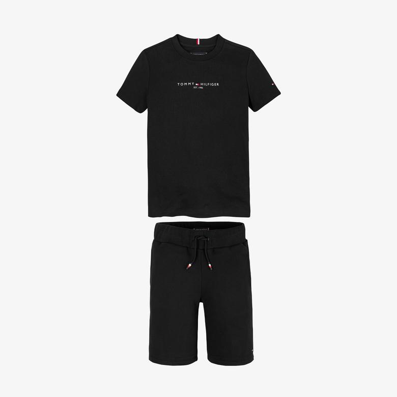 Tommy Hilfiger Baskılı Çocuk Siyah Şort Takım