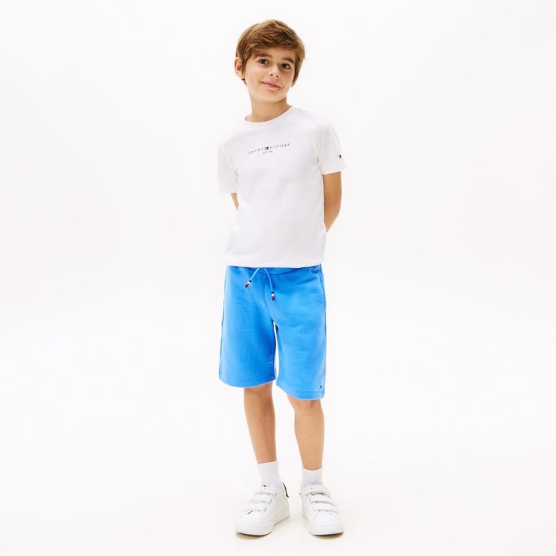 Tommy Hilfiger Baskılı Çocuk Beyaz/Mavi Şort Takım