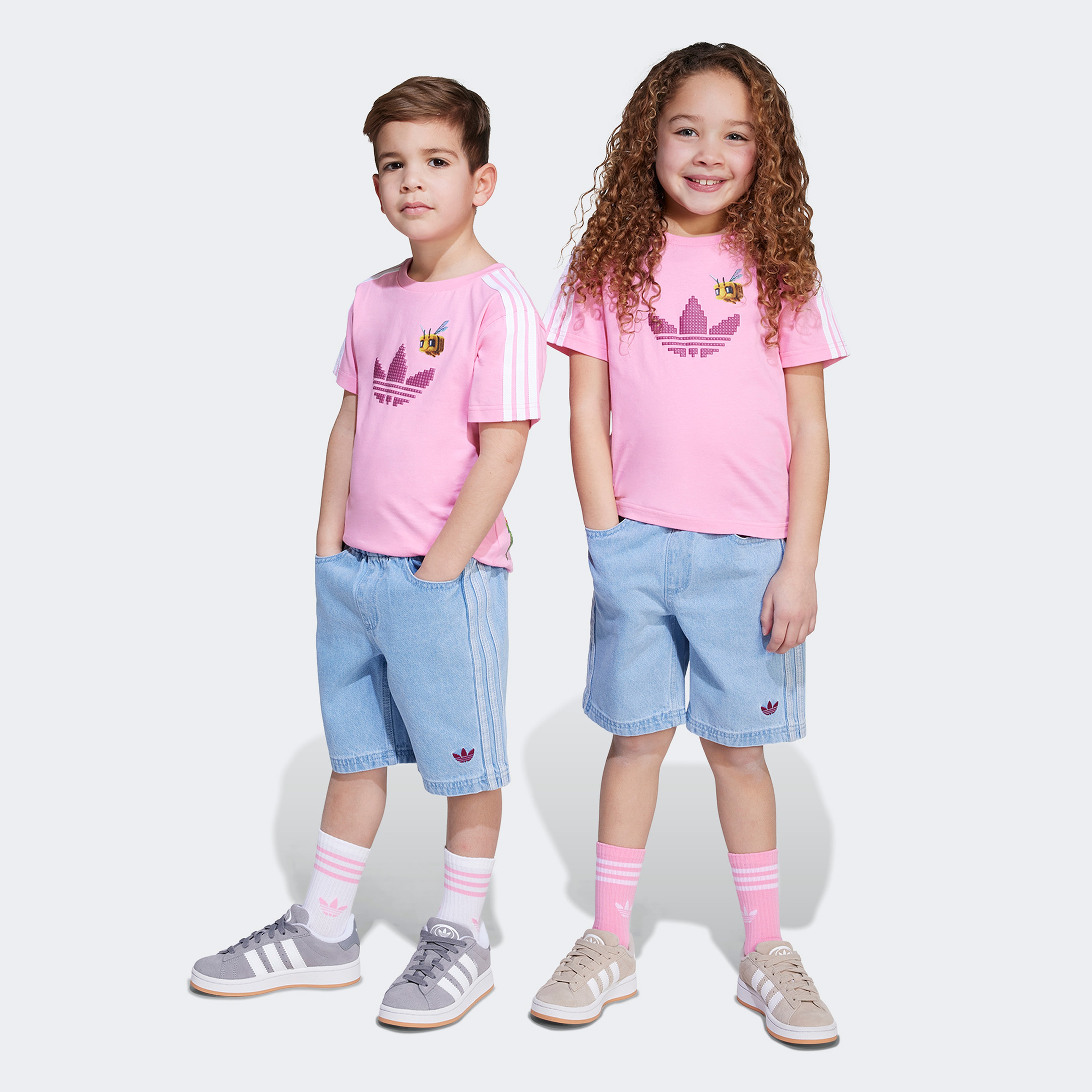 adidas Minecraft LK Graphic Denim Çocuk Pembe Eşofman Takımı