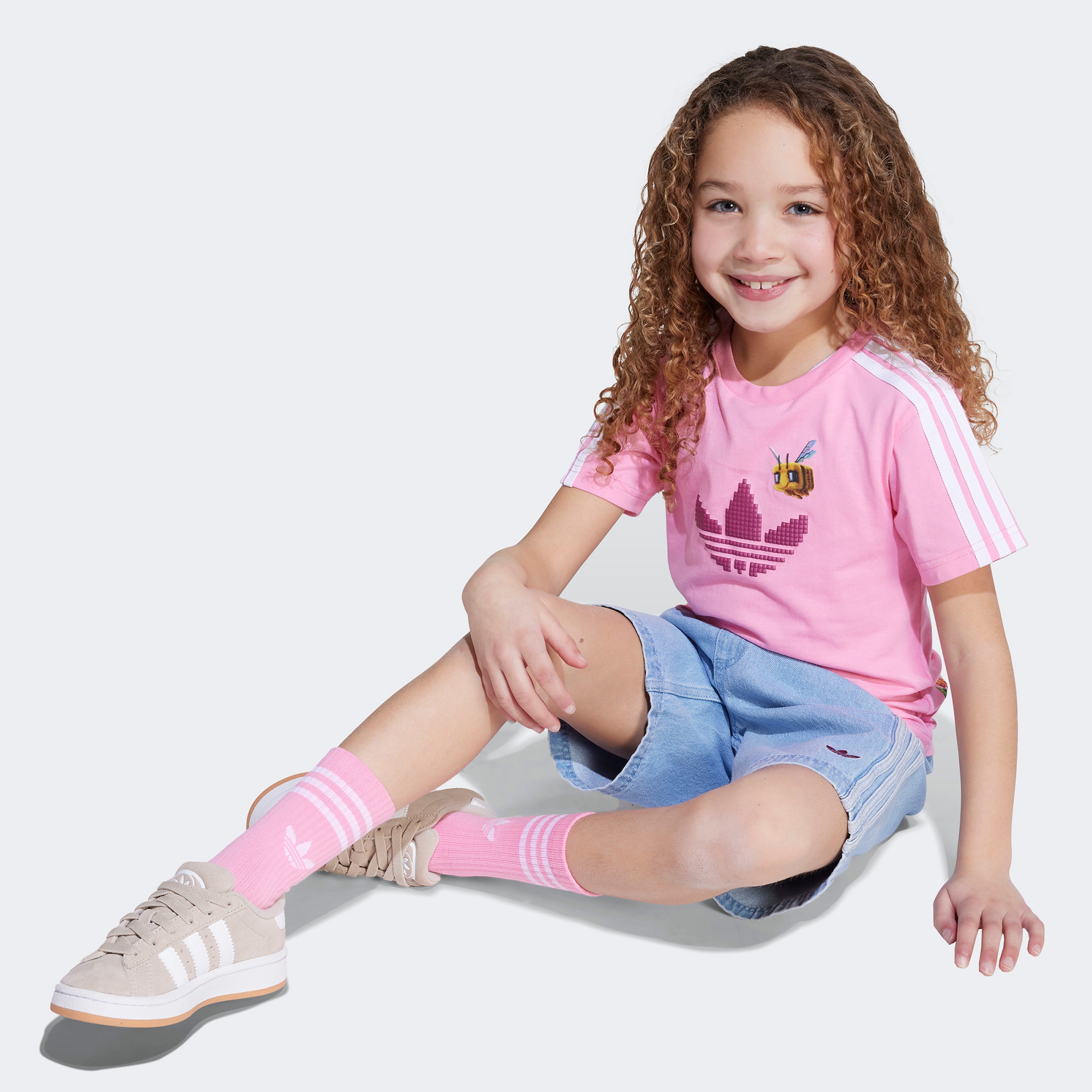 adidas Minecraft LK Graphic Denim Çocuk Pembe Eşofman Takımı