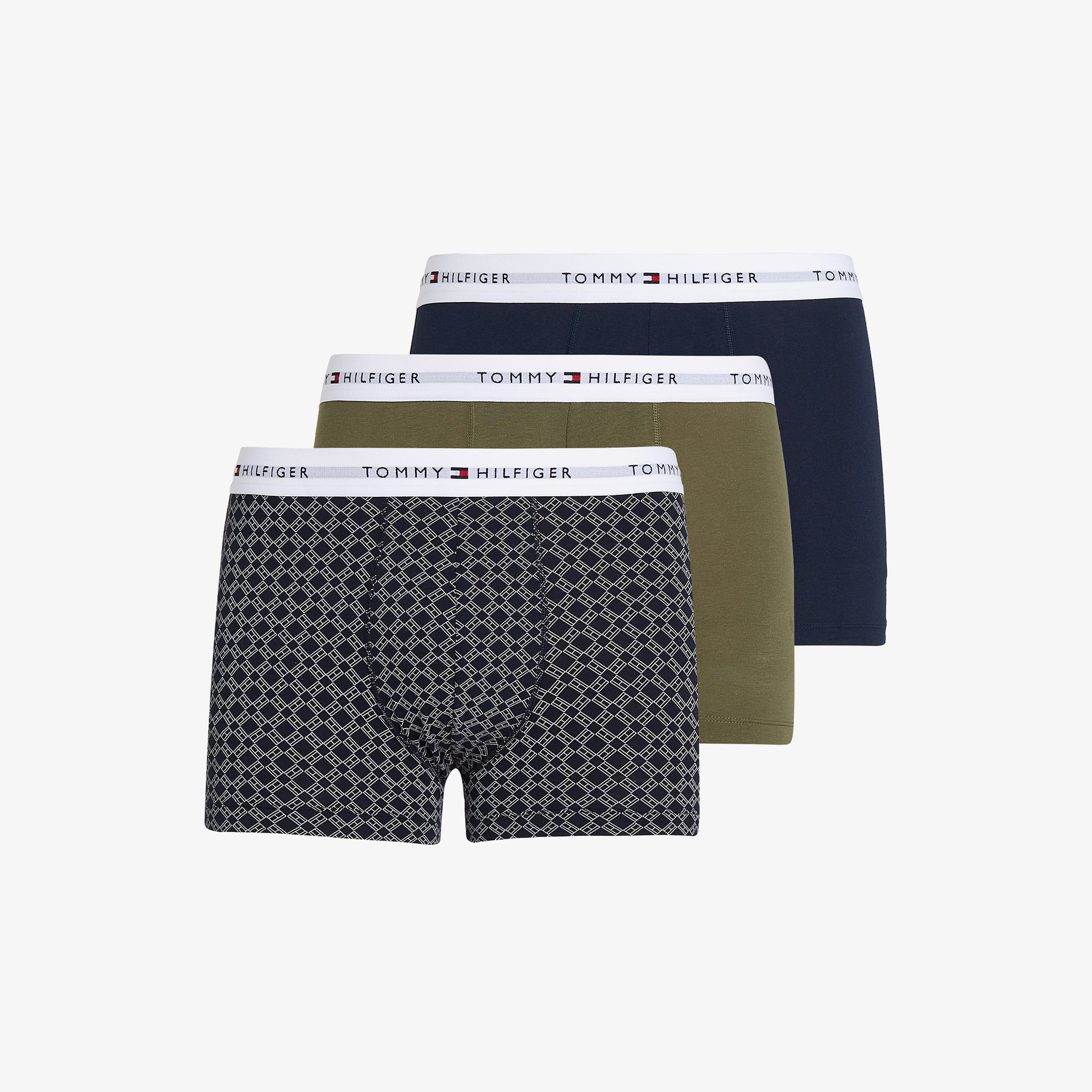 Tommy Hilfiger 3 Parça Trunk Print Erkek Gri/Haki/Lacivert Boxer